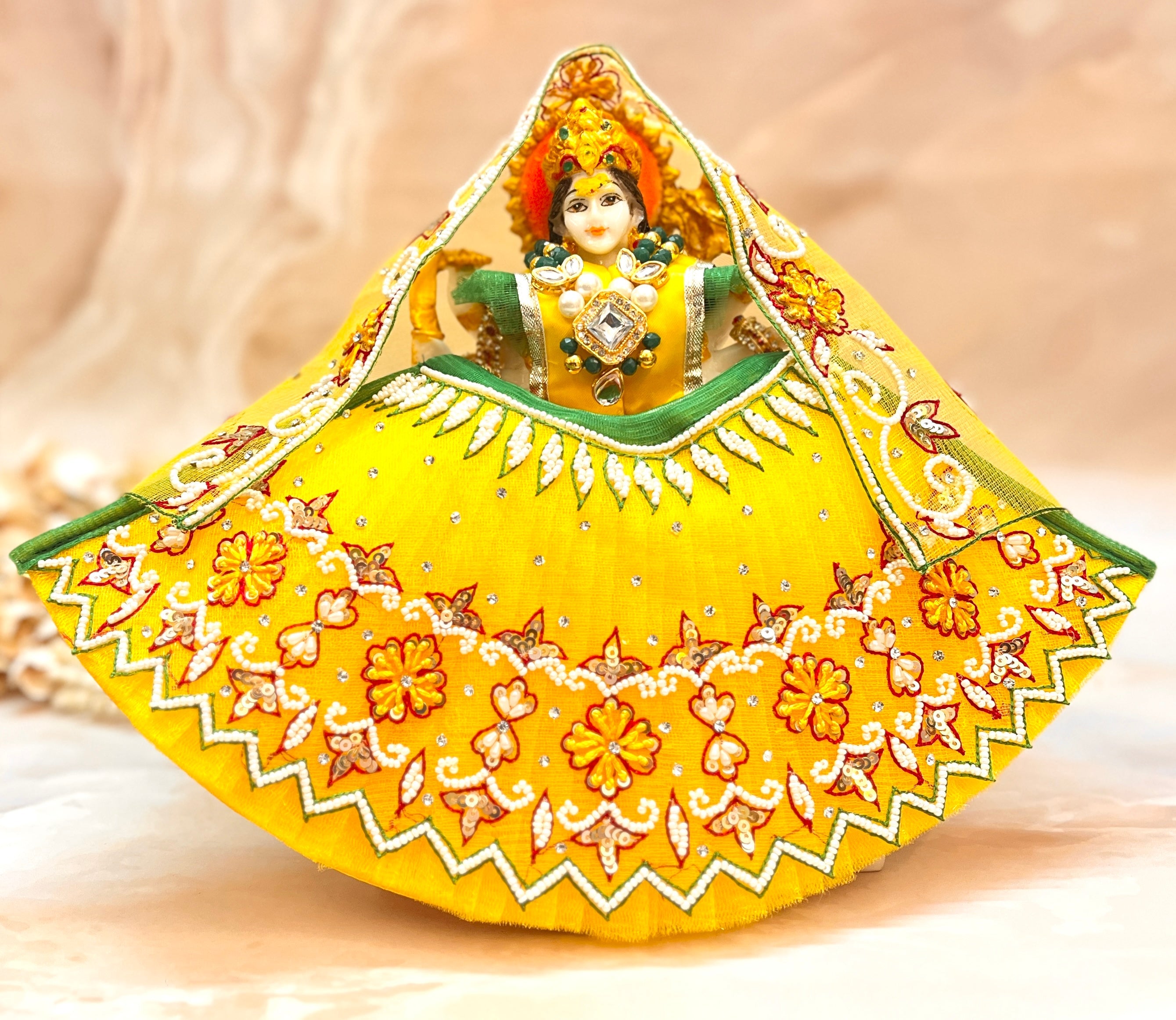 Luxe - Mata Rani Yellow Pearl Lehenga, choli & Duppatta- 3 piece set