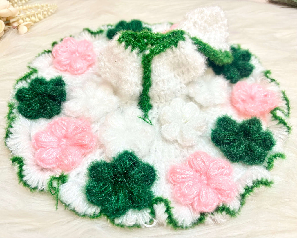 Green & Pink Flower Woollen Laddu Gopal Dress