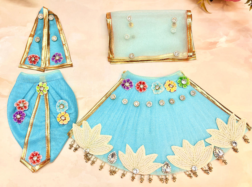 RK /Laxmi ji & Ganesh ji Set Pastel Blue Lehenga & Dhoti - 6 piece set