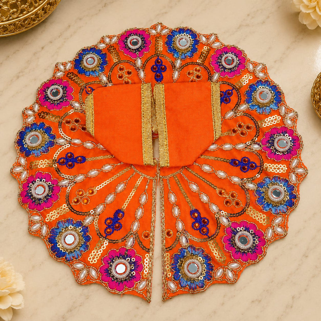 Orange Laddu Gopal Poshak | Krishna Ji Embroidered Dress