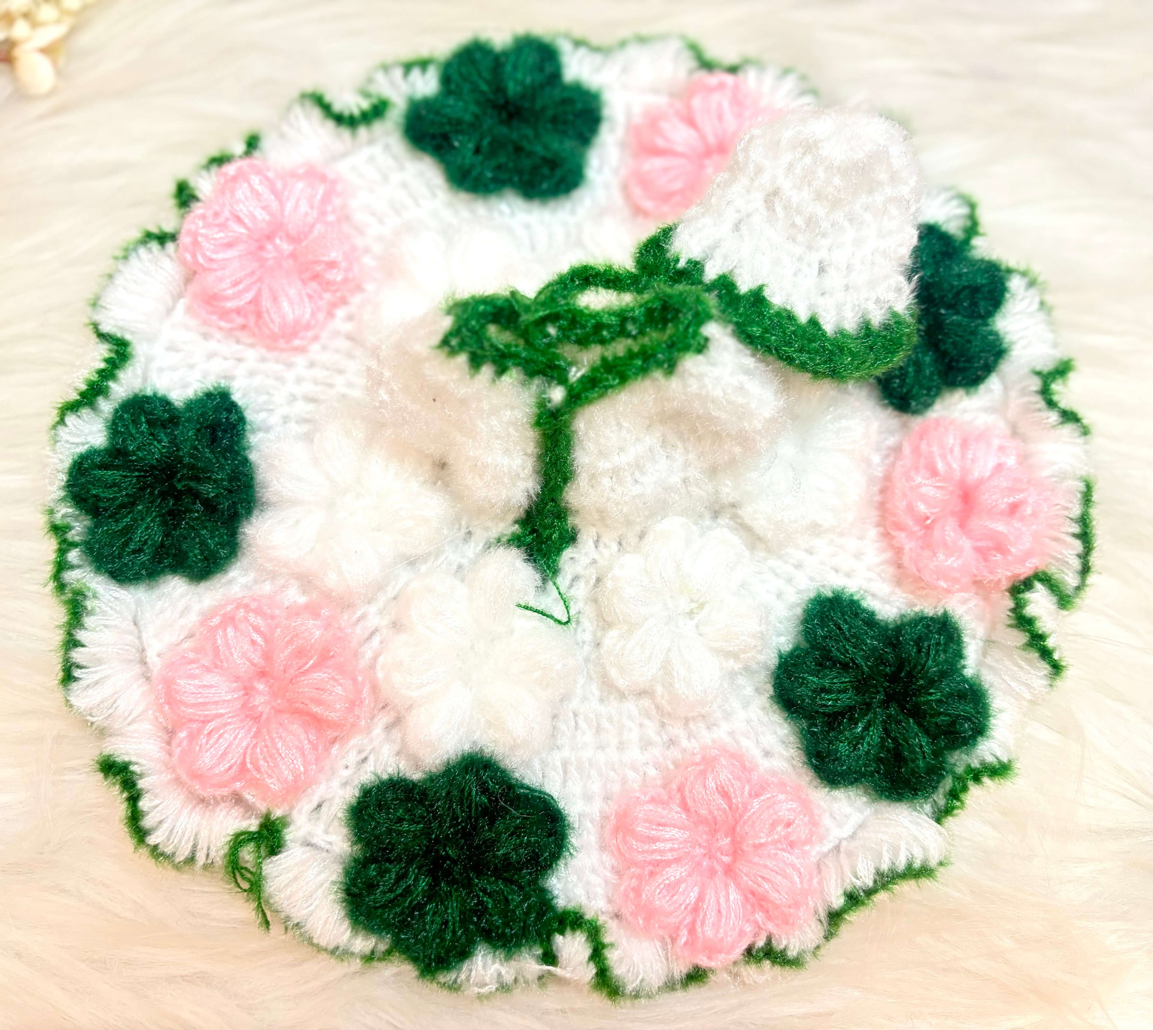 Green & Pink Flower Woollen Laddu Gopal Dress