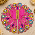 Pink Laddu Gopal Poshak with colourful floral embroidery and golden detailing