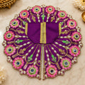 Purple Laddu Gopal Poshak with pink floral embroidery and golden detailing