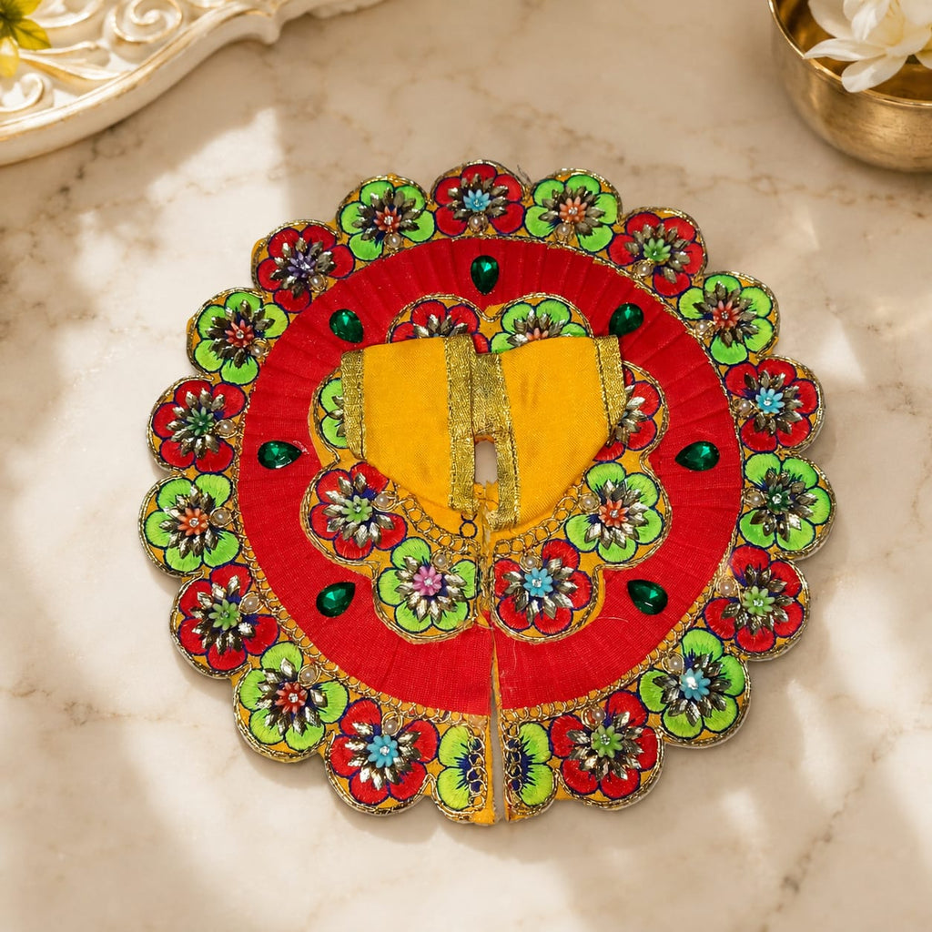 Krishna Ji Red Yellow Floral Designer Poshak