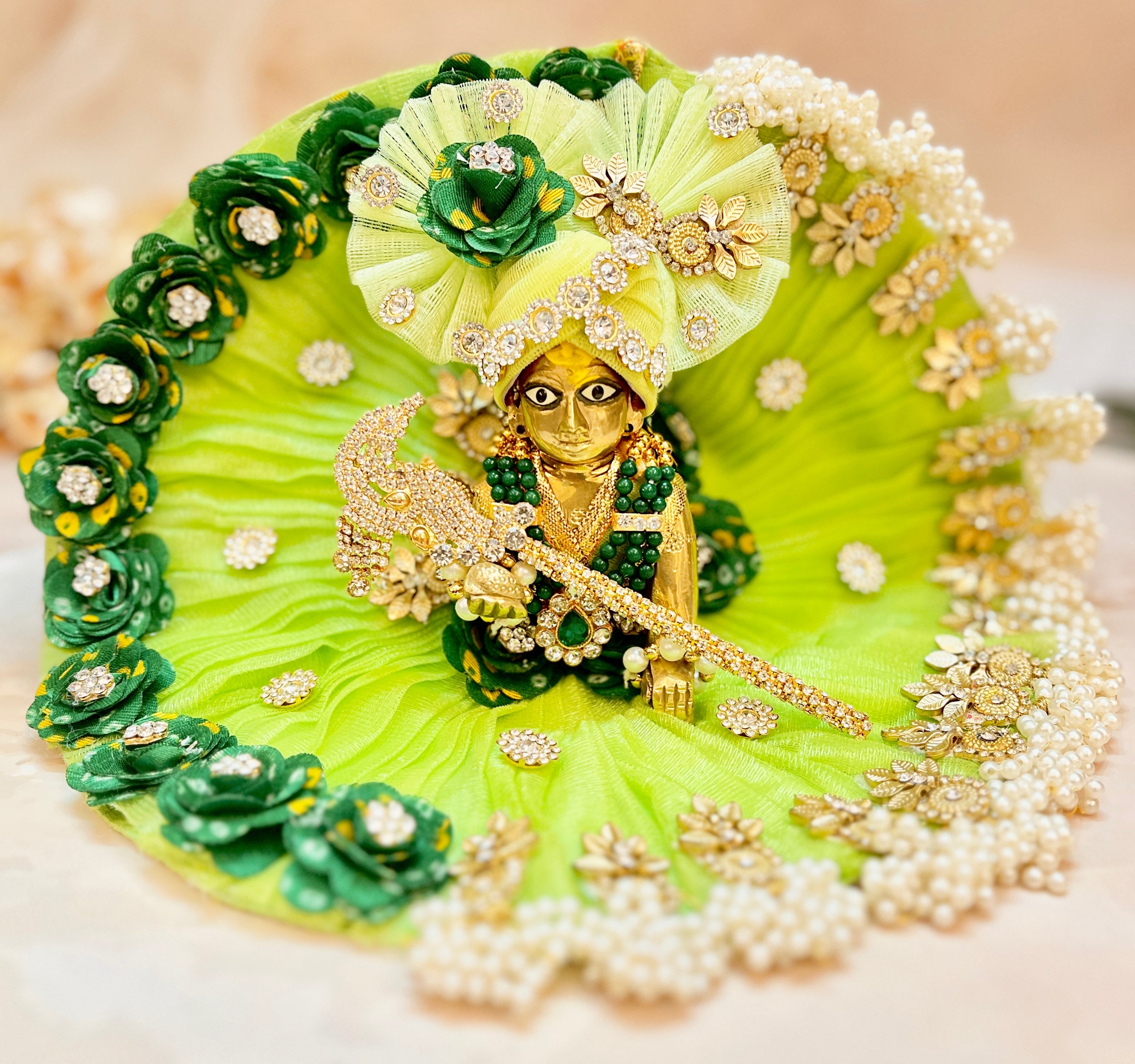 Green Motif with Pearls Laddu Gopal Dress