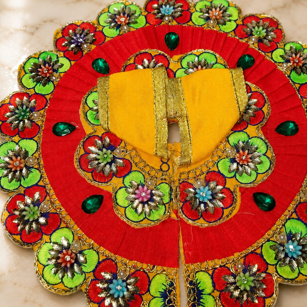 Krishna Ji Red Yellow Floral Designer Poshak