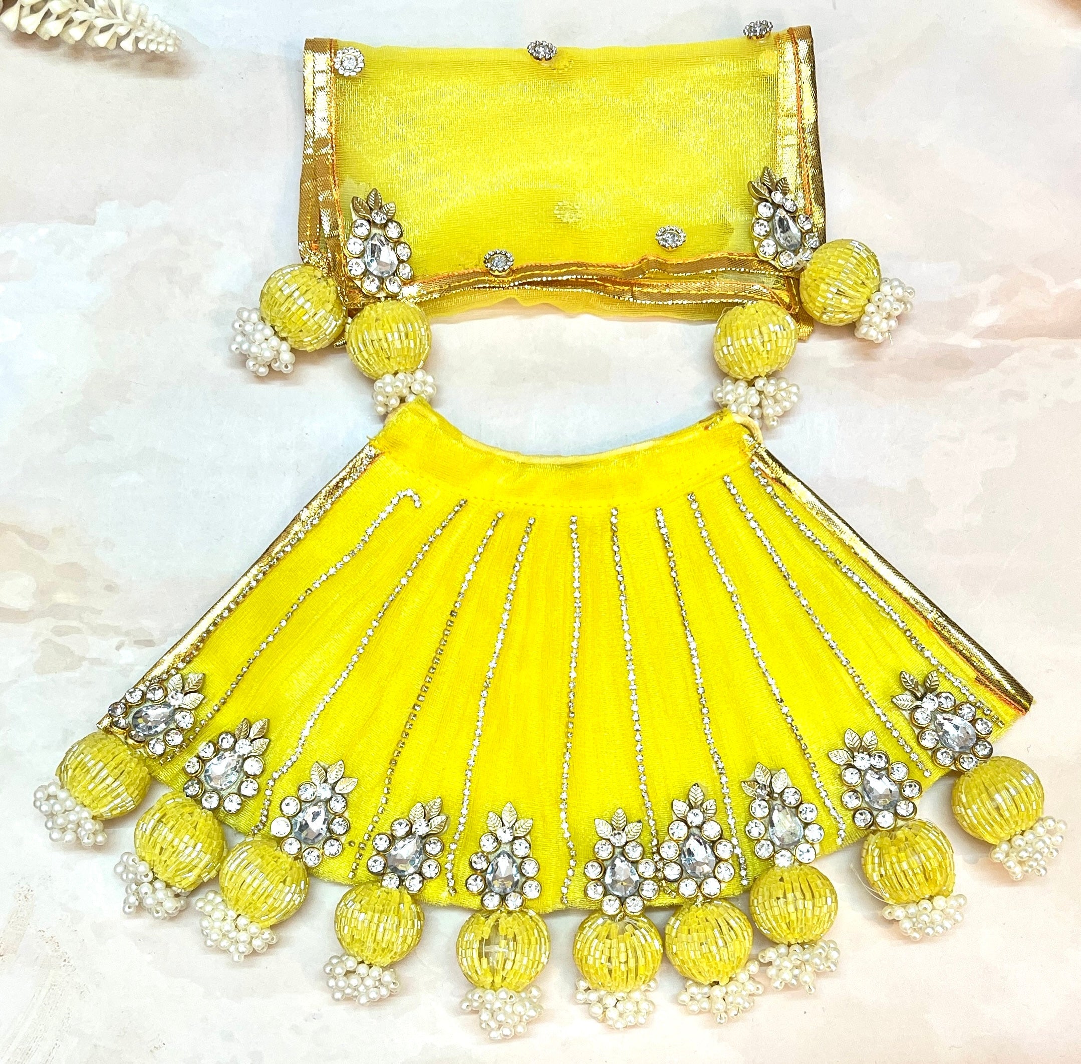 Mata Rani Yellow Lehenga, choli & Duppatta- 3 piece set