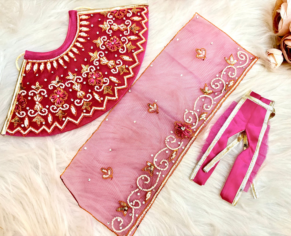 Luxe - RK / Yugal Sarkar/ Laxmi ji & Ganesh ji Set Magenta Pearl Lehenga & Dhoti - 6 piece set