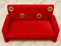 Red velvet Krishna Ji sofa with golden stone detailing for Laddu Gopal