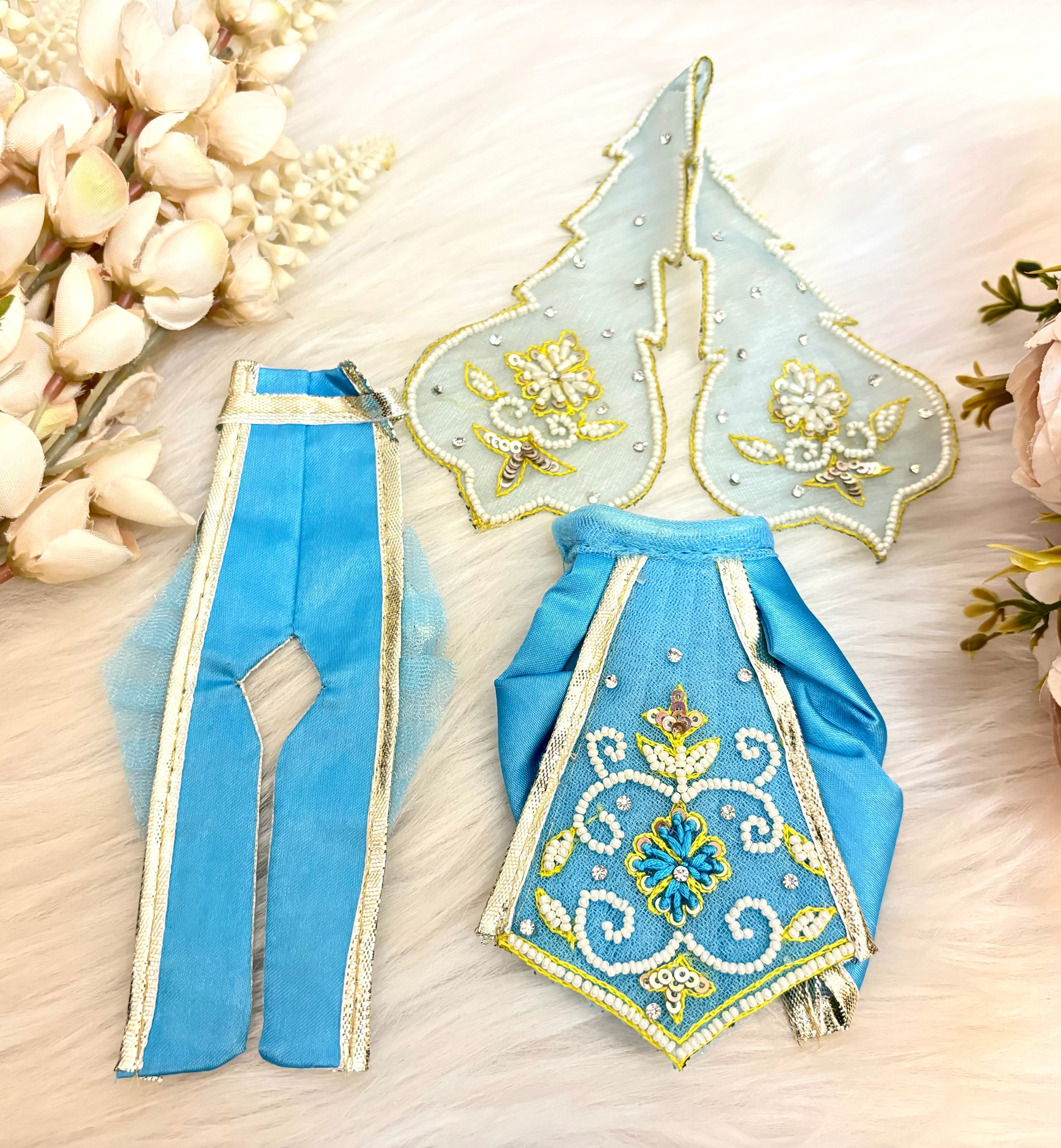 Luxe - RK / Yugal Sarkar/ Laxmi ji & Ganesh ji Set Sky blue Pearl Lehenga & Dhoti - 6 piece set