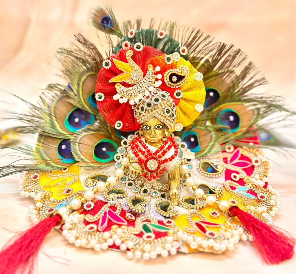 Multi-Color Peacock Laddu Gopal Dress (4 piece Set )