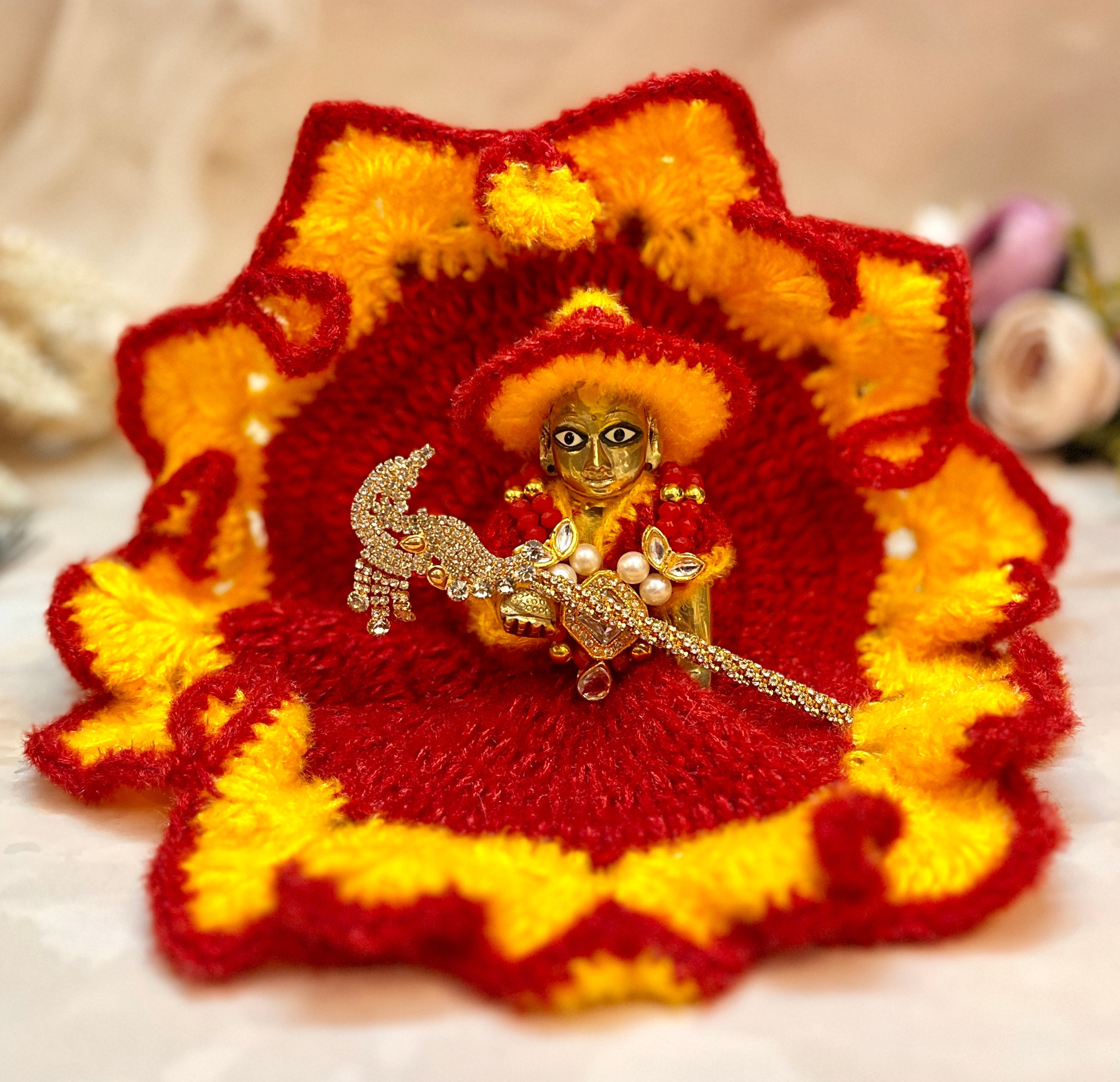 Yellow & Red Woollen Laddu Gopal Dress