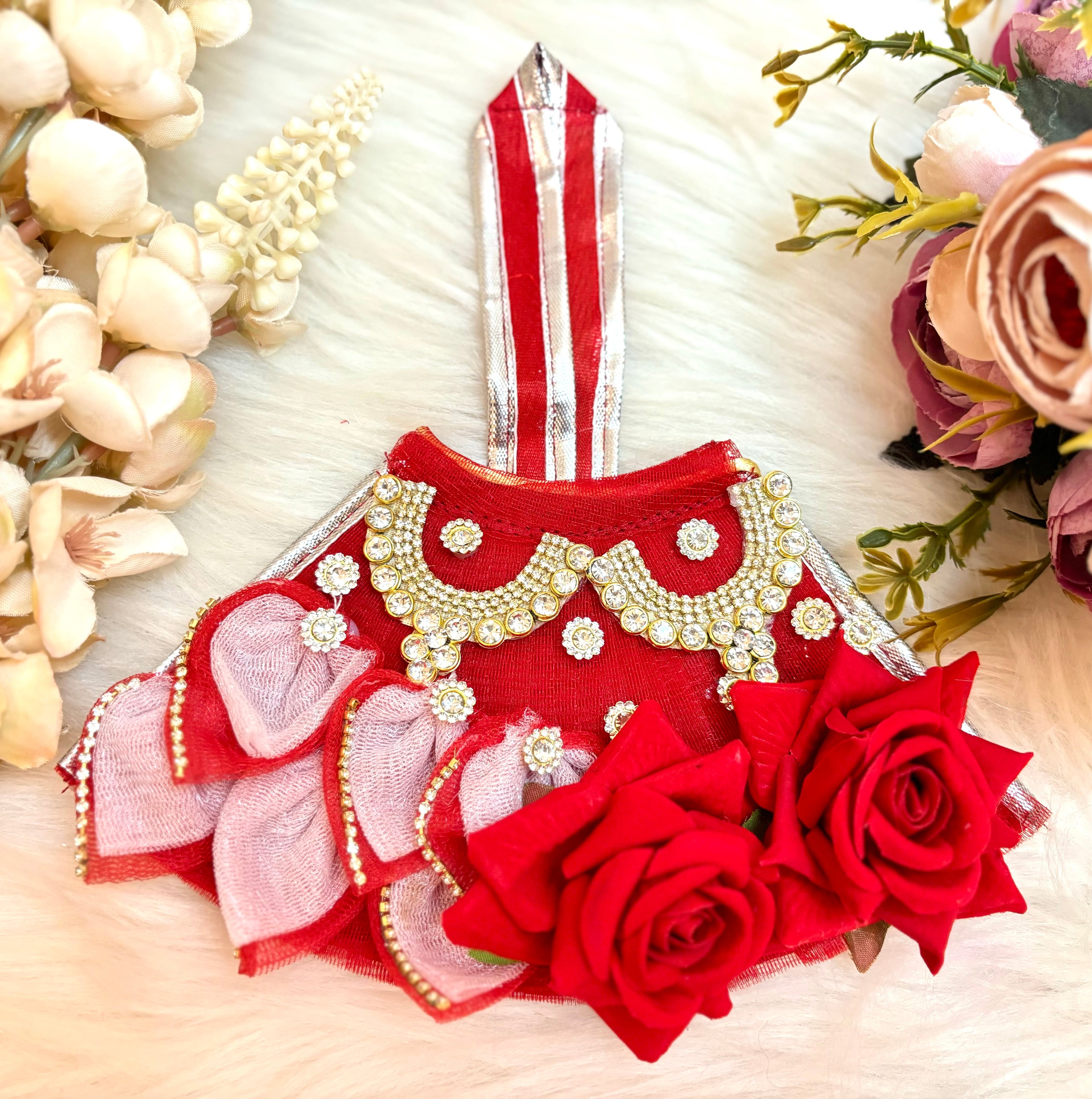 RK / Yugal Sarkar/ Laxmi ji & Ganesh ji Set Red Rose Lehenga & Dhoti - 7 piece set