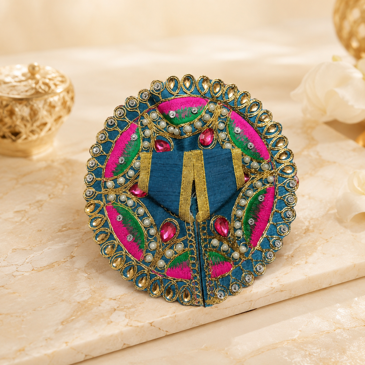 Blue Pink Green Heavy Designer Krishna Poshak for Laddu Gopal Ji