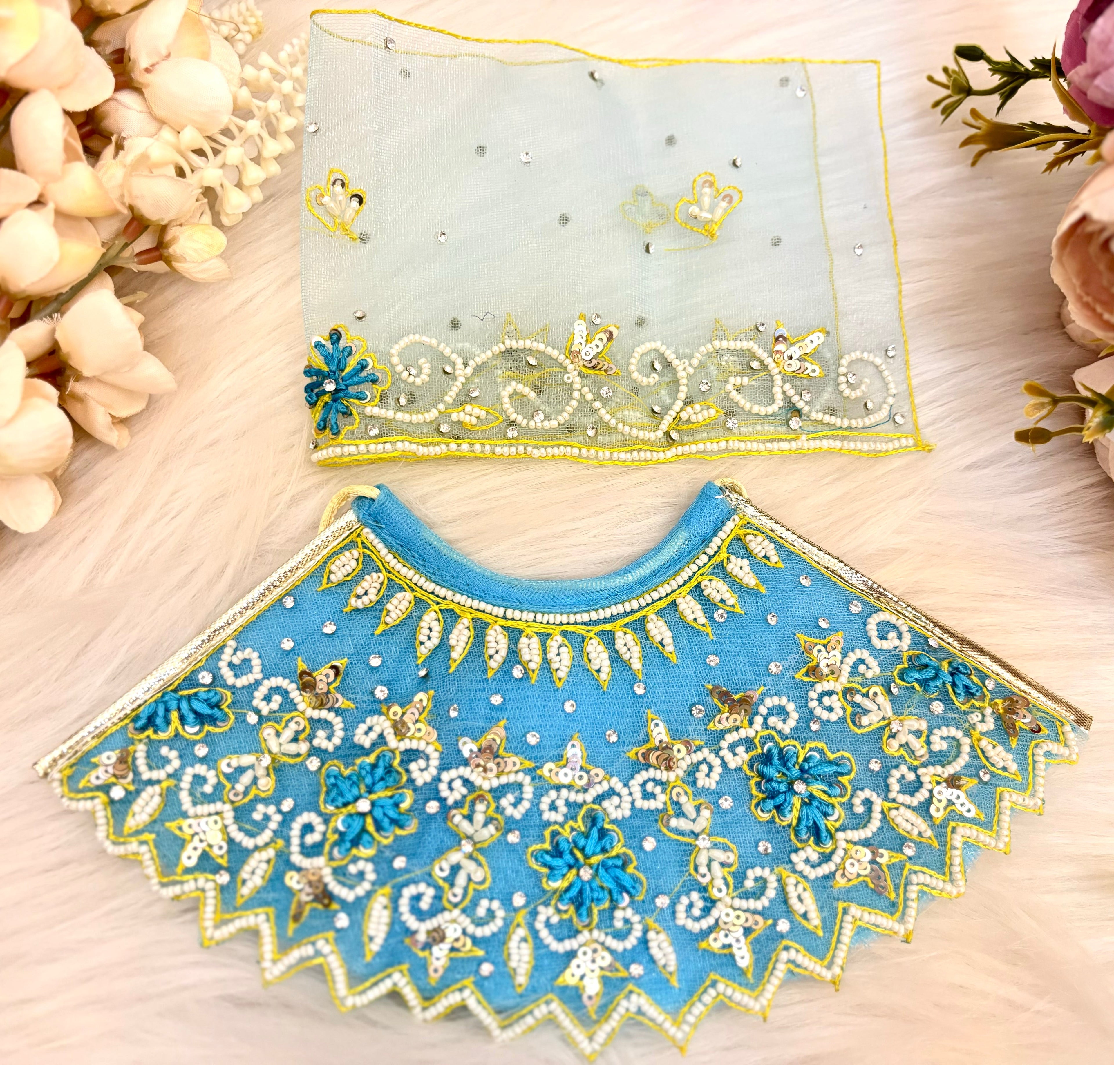 Luxe - RK / Yugal Sarkar/ Laxmi ji & Ganesh ji Set Sky blue Pearl Lehenga & Dhoti - 6 piece set