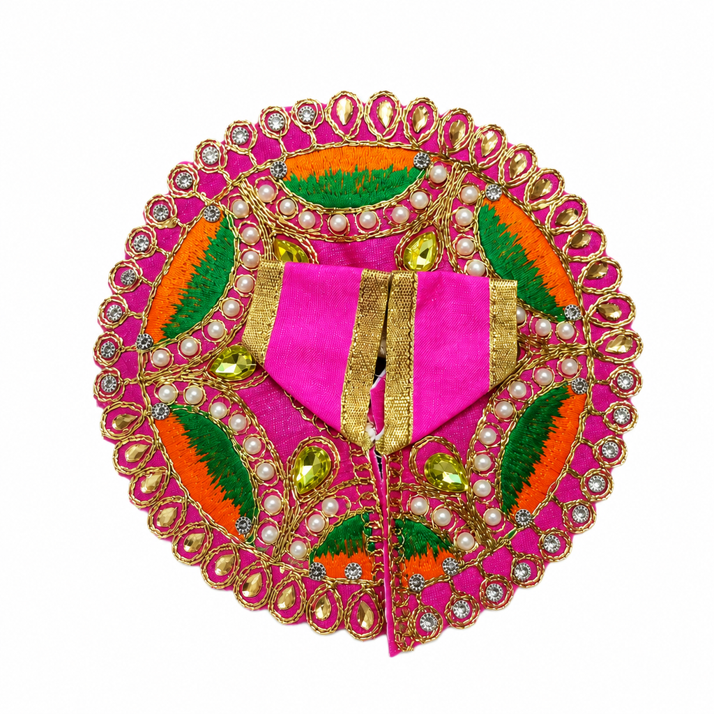 Laddu Gopal Pink Multicolor Pearl & Stone Designer Poshak
