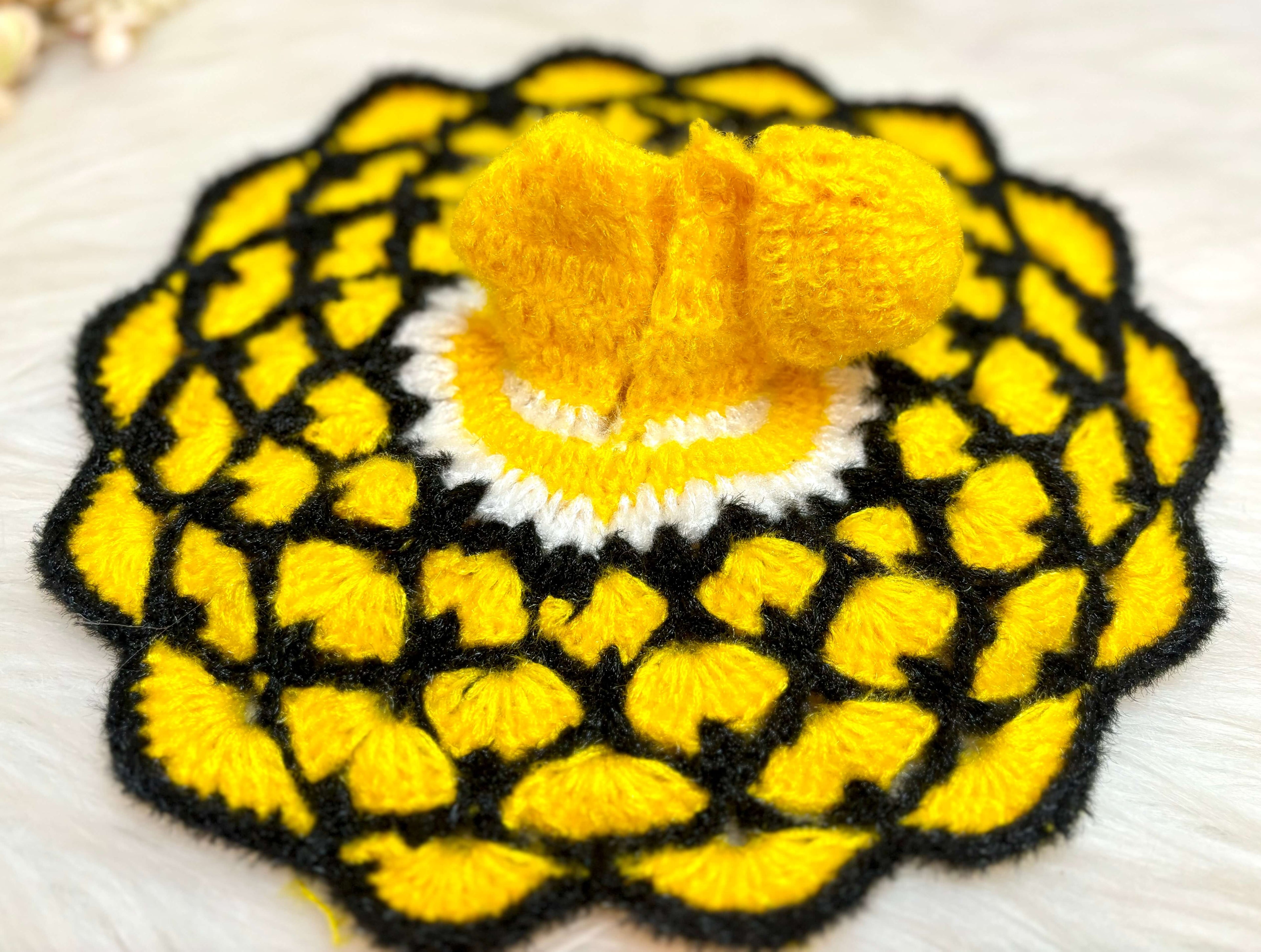 Yellow & Black Woollen Laddu Gopal Dress