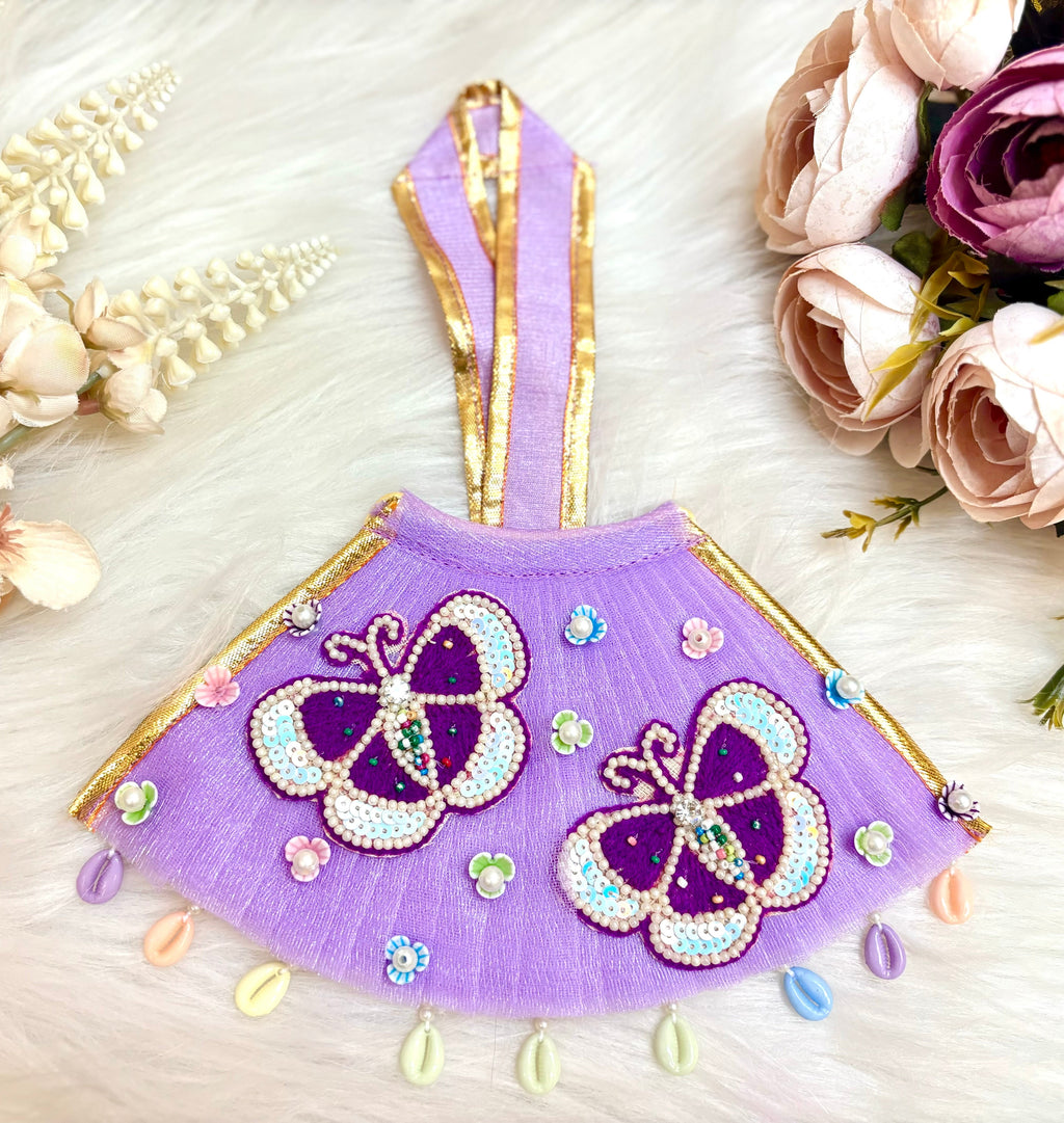 RK /Laxmi ji & Ganesh ji Set Purple Butterfly Lehenga & Dhoti - 6 piece set