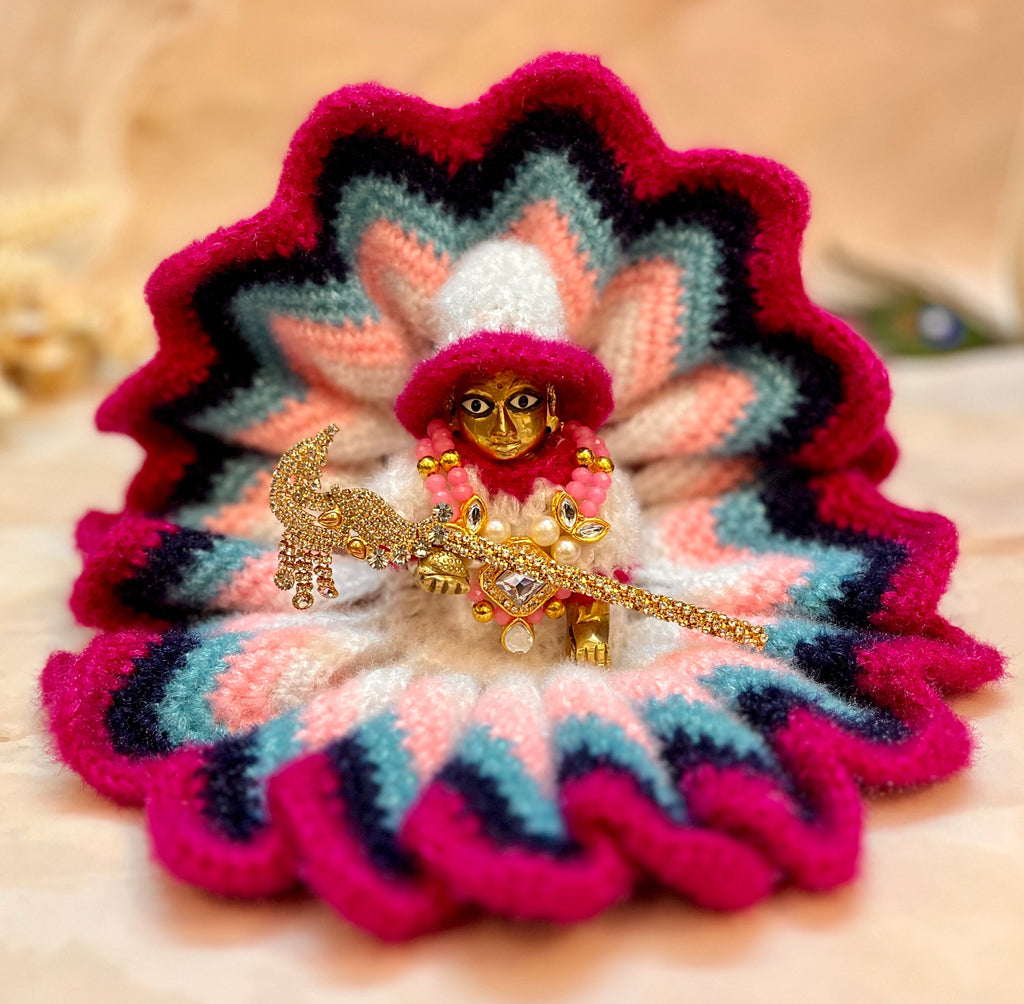 Magenta White Woollen Laddu Gopal Dress
