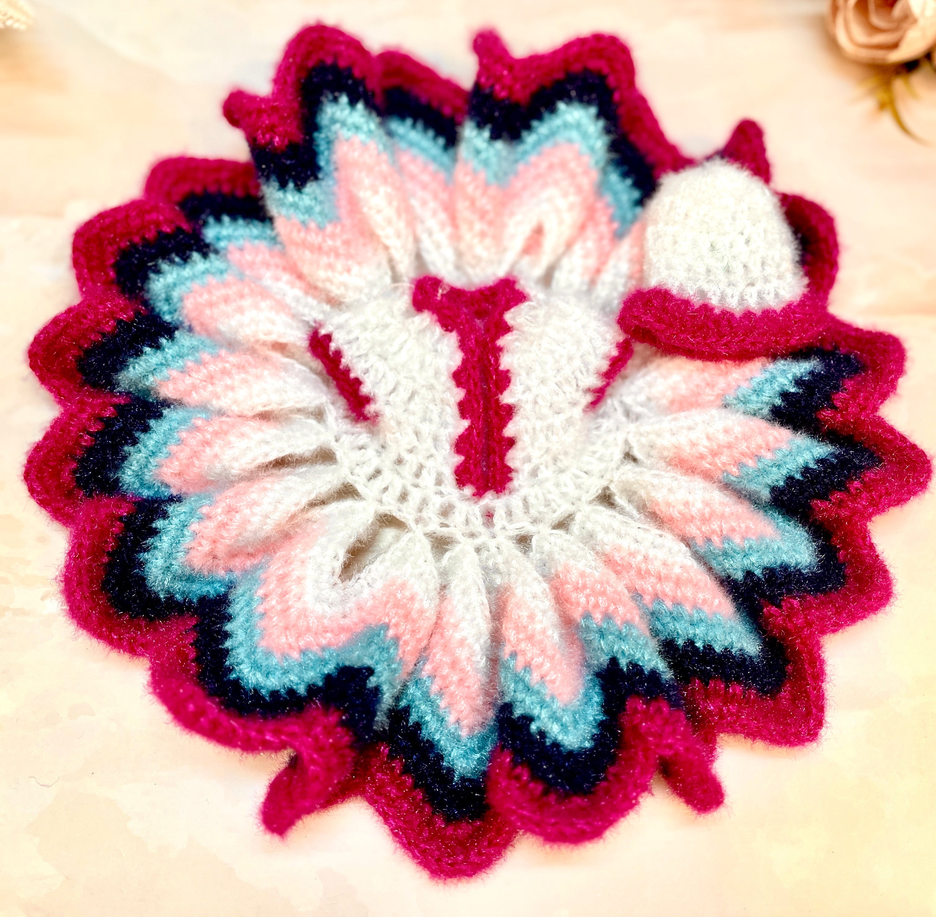 Magenta White Woollen Laddu Gopal Dress