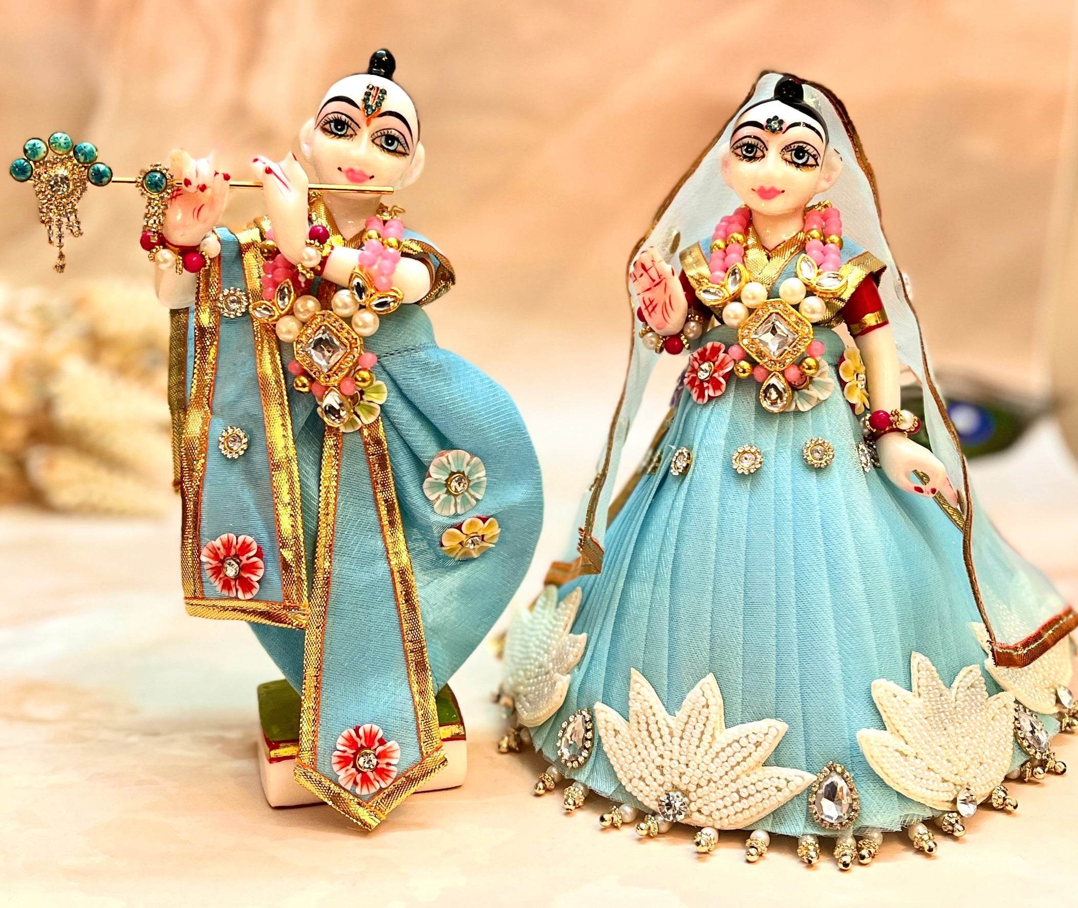 RK /Laxmi ji & Ganesh ji Set Pastel Blue Lehenga & Dhoti - 6 piece set