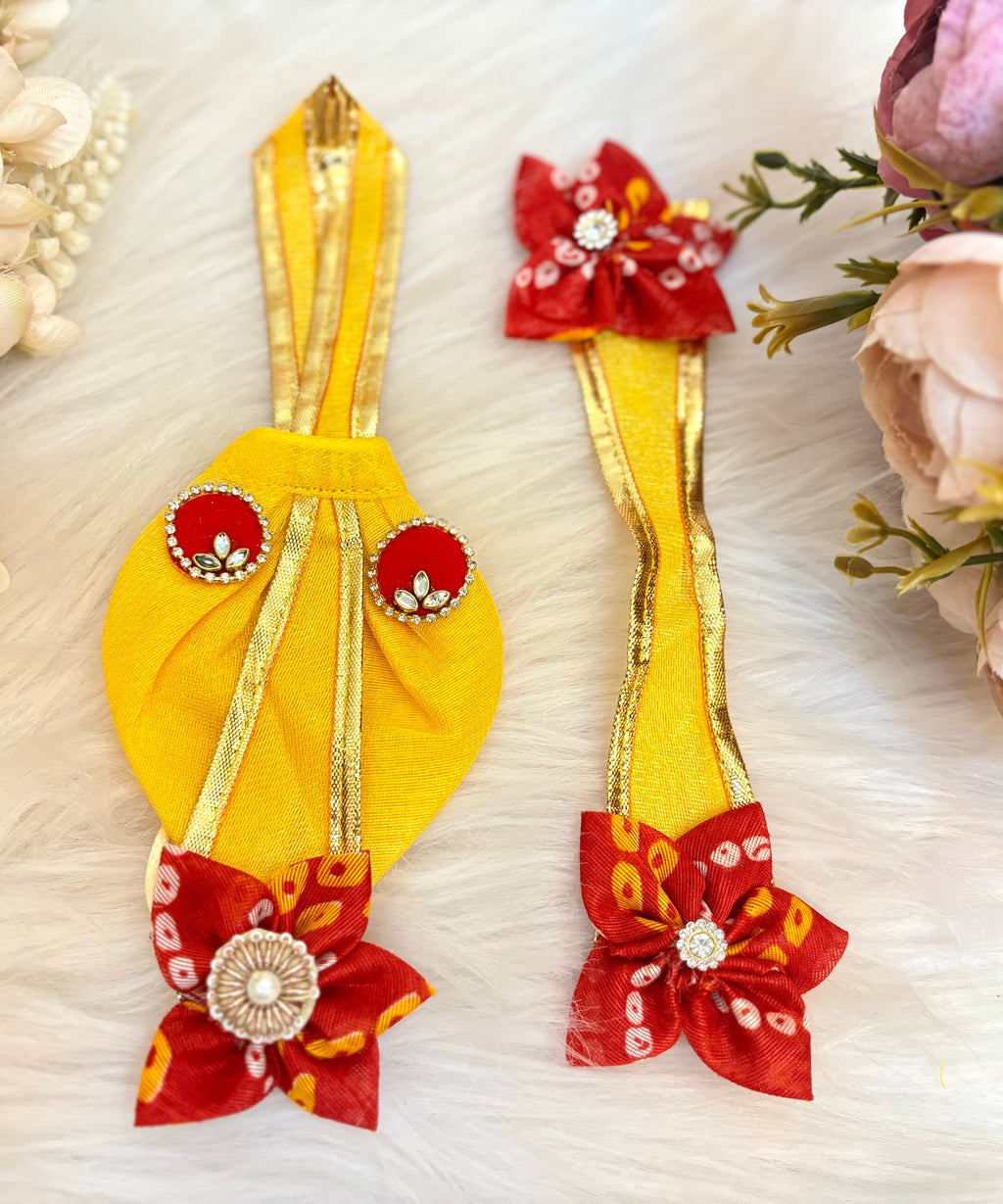 RK /Laxmi ji & Ganesh ji Set Yellow Parrot Lehenga & Dhoti - 6 piece set