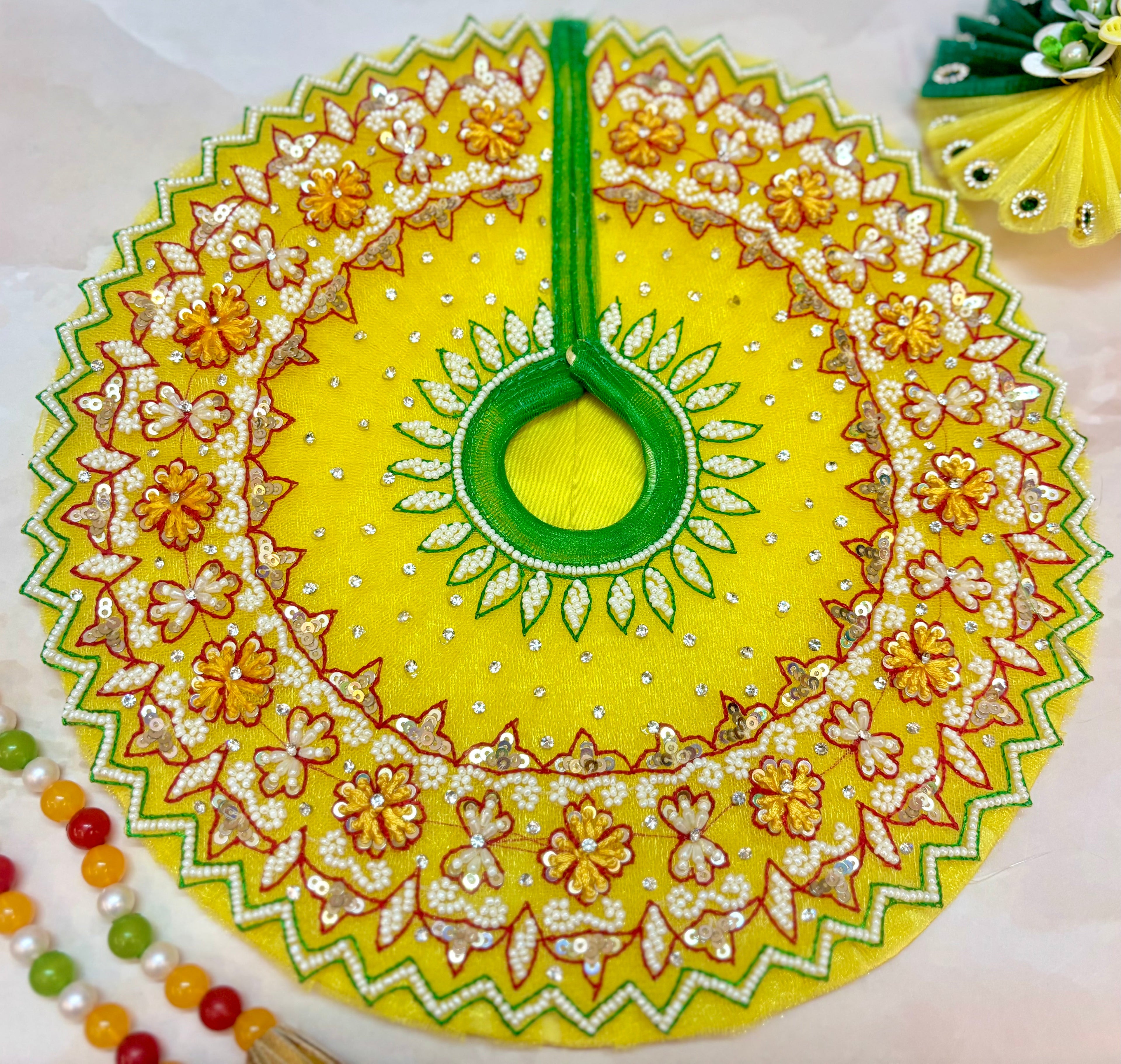 Luxe - Yellow Pearl Hand Embroidered Radha Rani Dress (4 piece set)