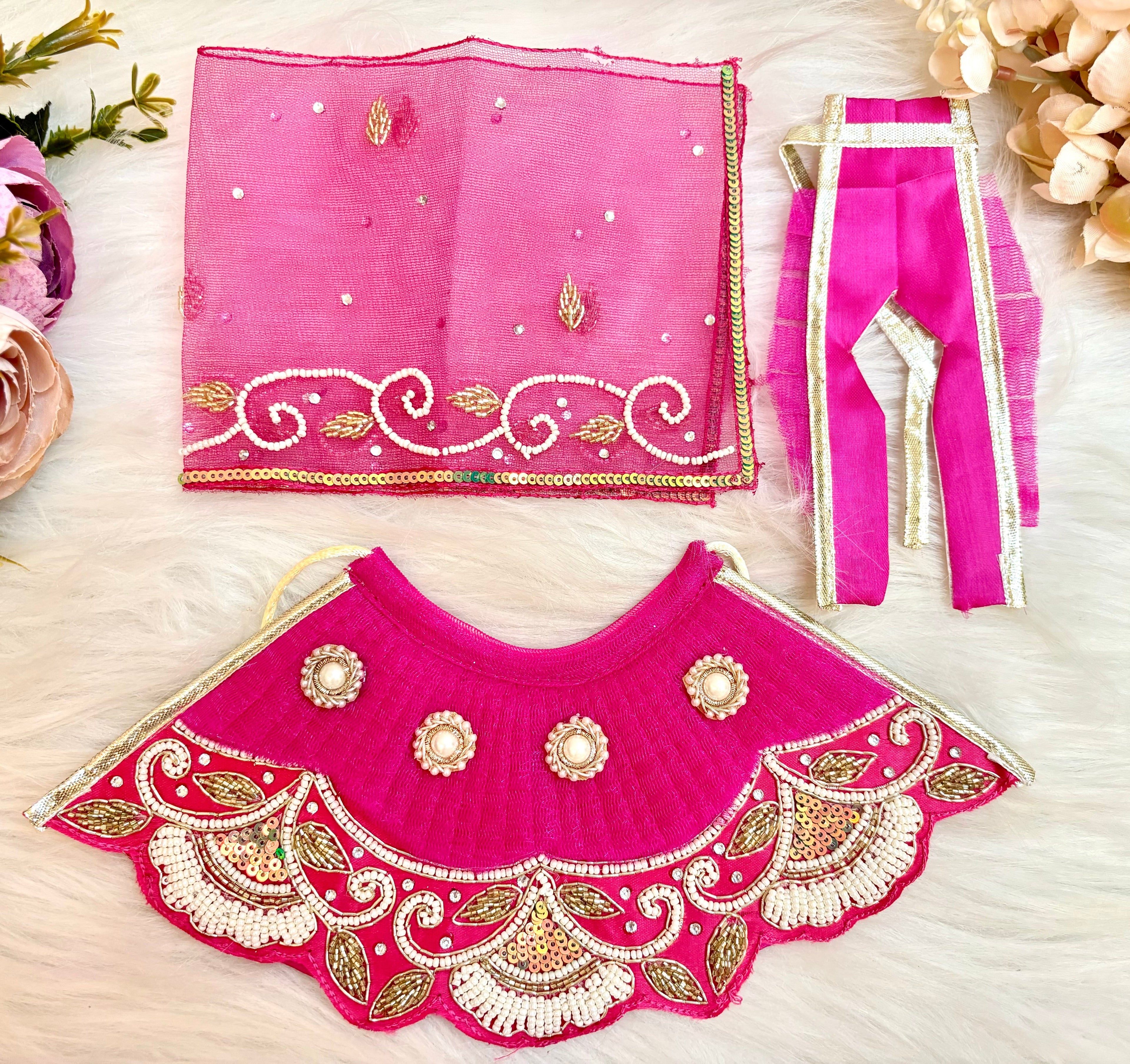 Luxe - RK / Yugal Sarkar/ Laxmi ji & Ganesh ji Set Pink Pearl & Sequence Lehenga & Dhoti - 6 piece set