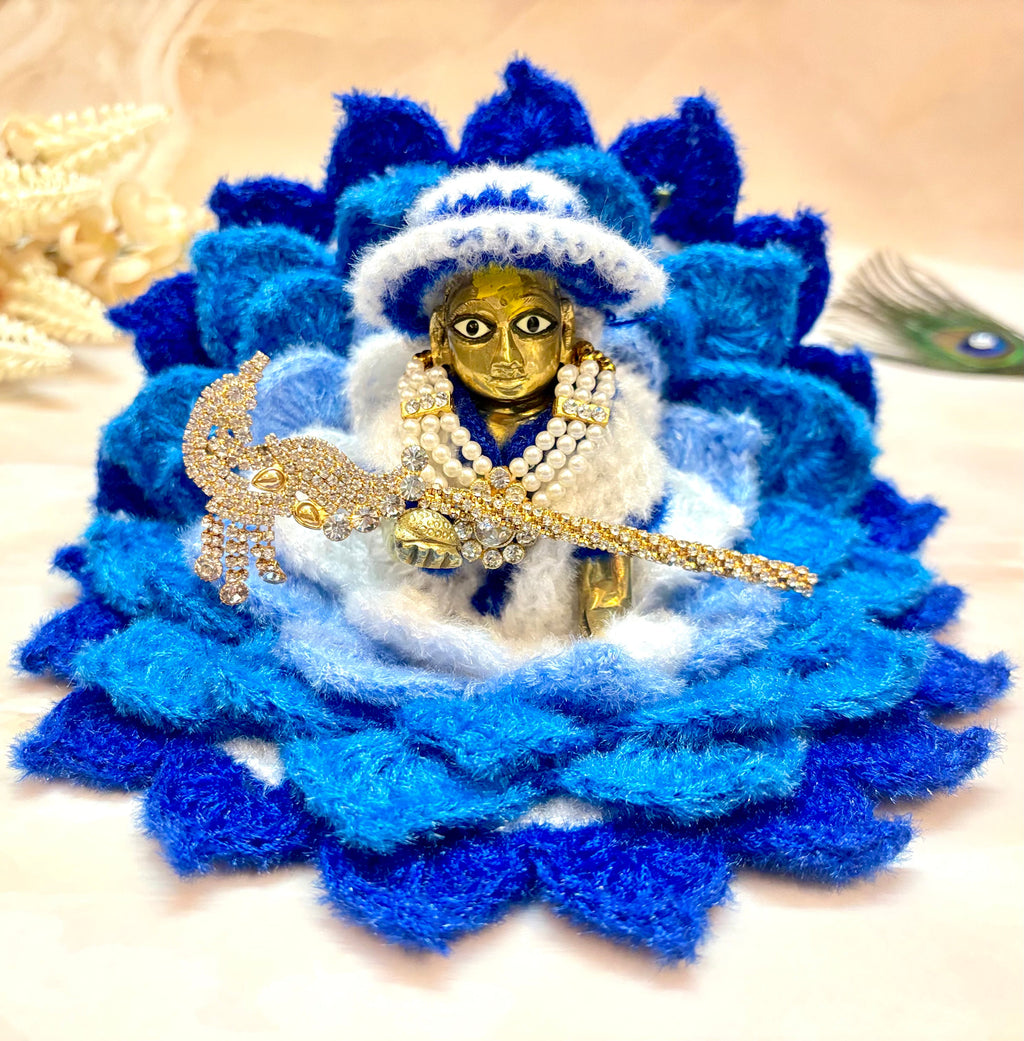 Blue with White Lotus Woollen Laddu Gopal Dress