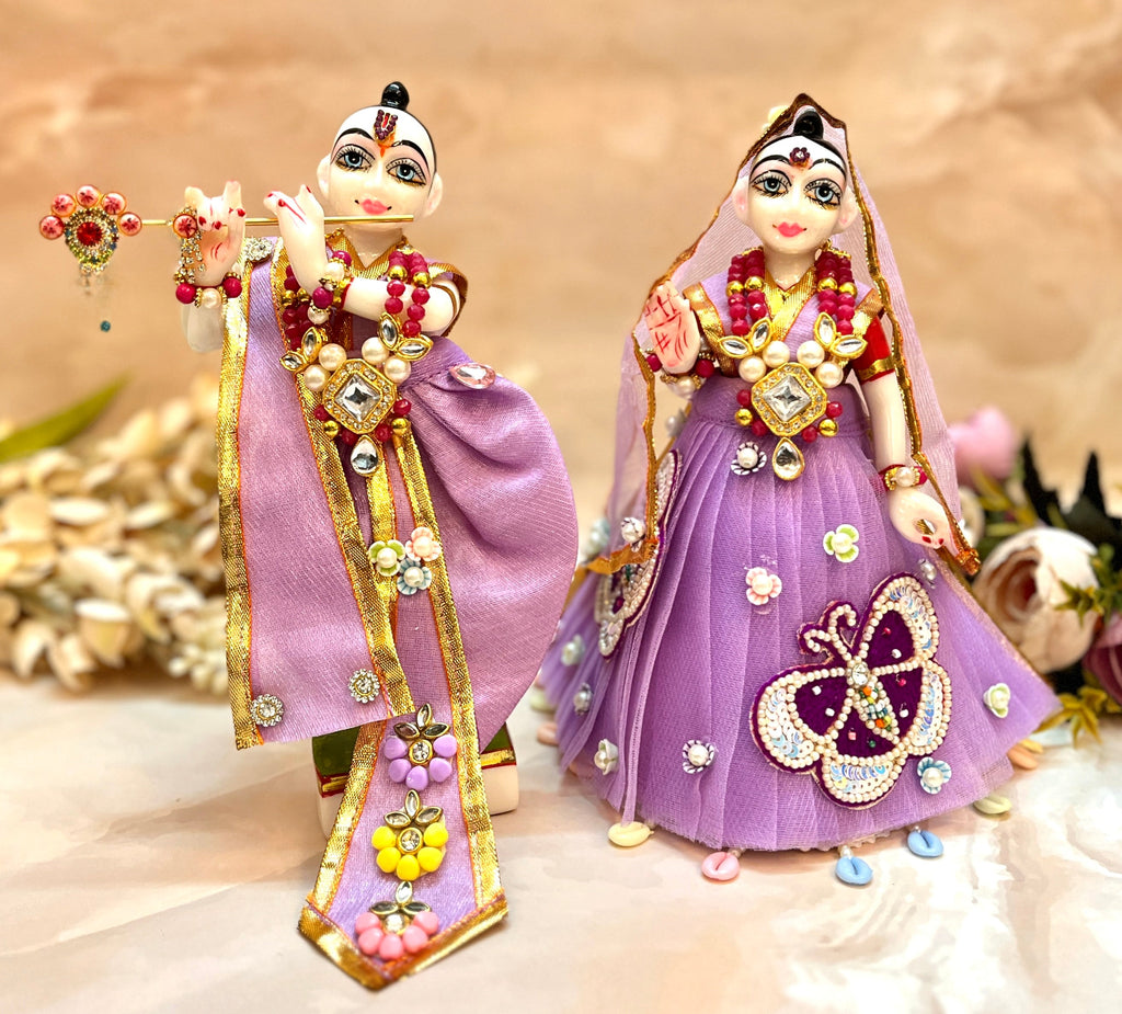 RK /Laxmi ji & Ganesh ji Set Purple Butterfly Lehenga & Dhoti - 6 piece set