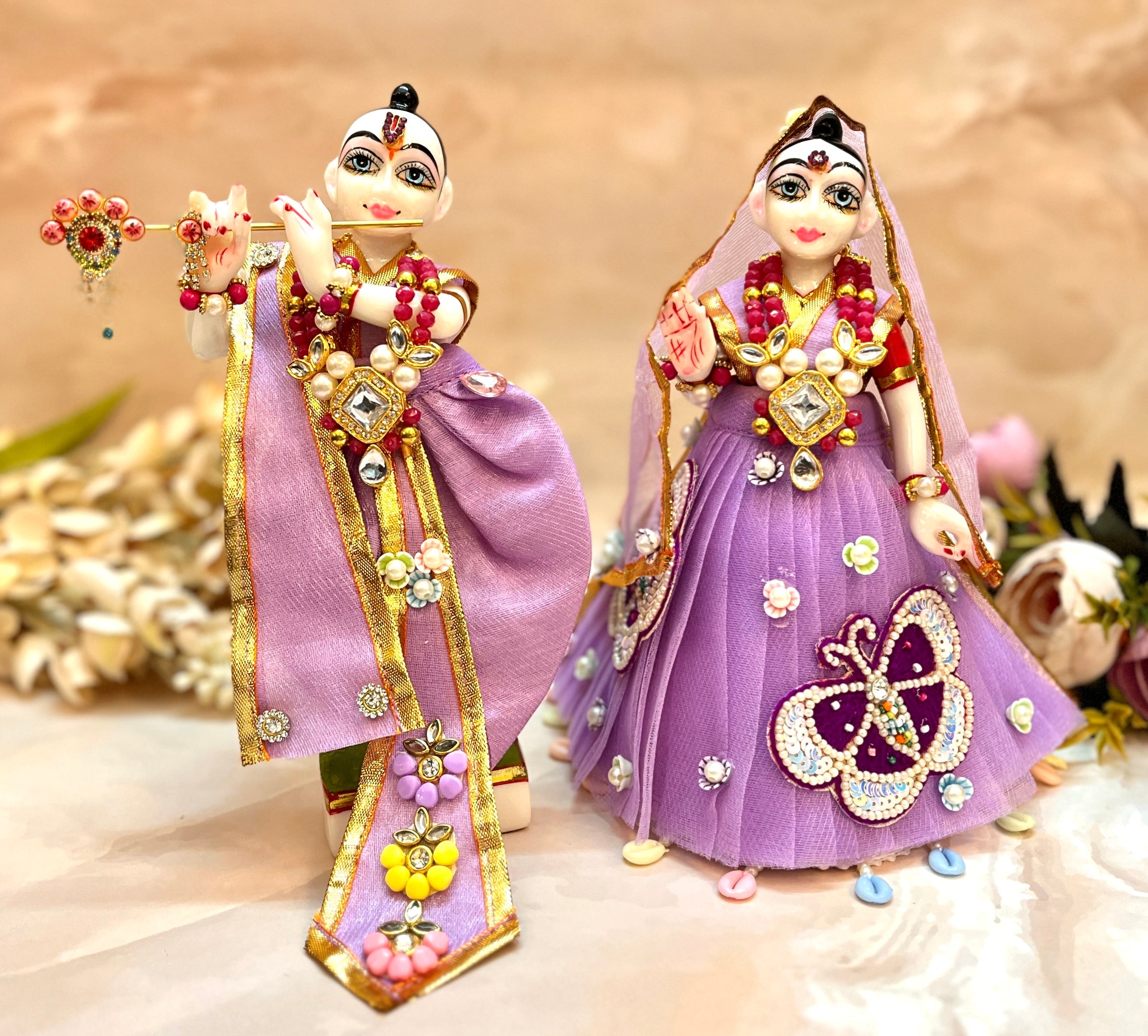 RK /Laxmi ji & Ganesh ji Set Purple Butterfly Lehenga & Dhoti - 6 piece set