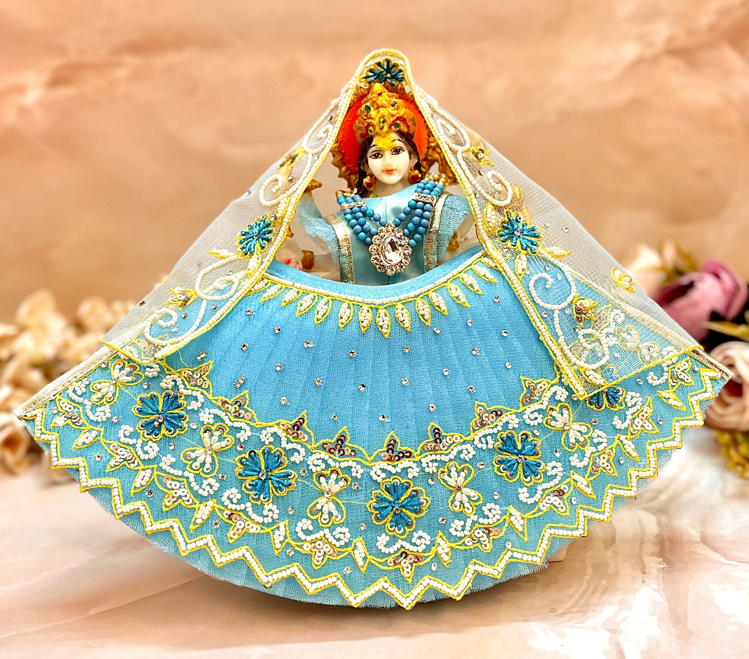 Luxe - Mata Rani Sky blue Pearl Lehenga, choli & Duppatta- 3 piece set