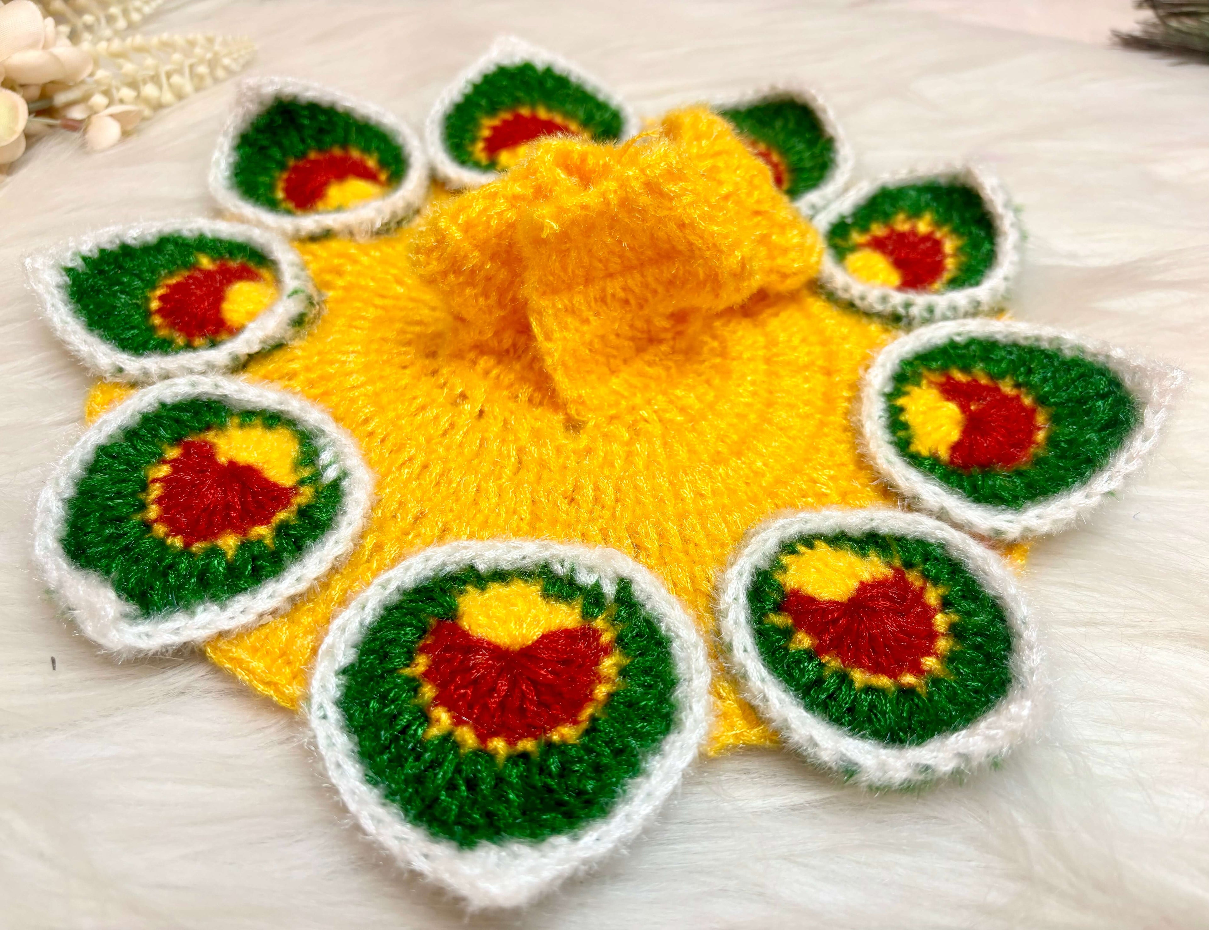 Yellow Green Leaves Woollen Laddu Gopal Dress