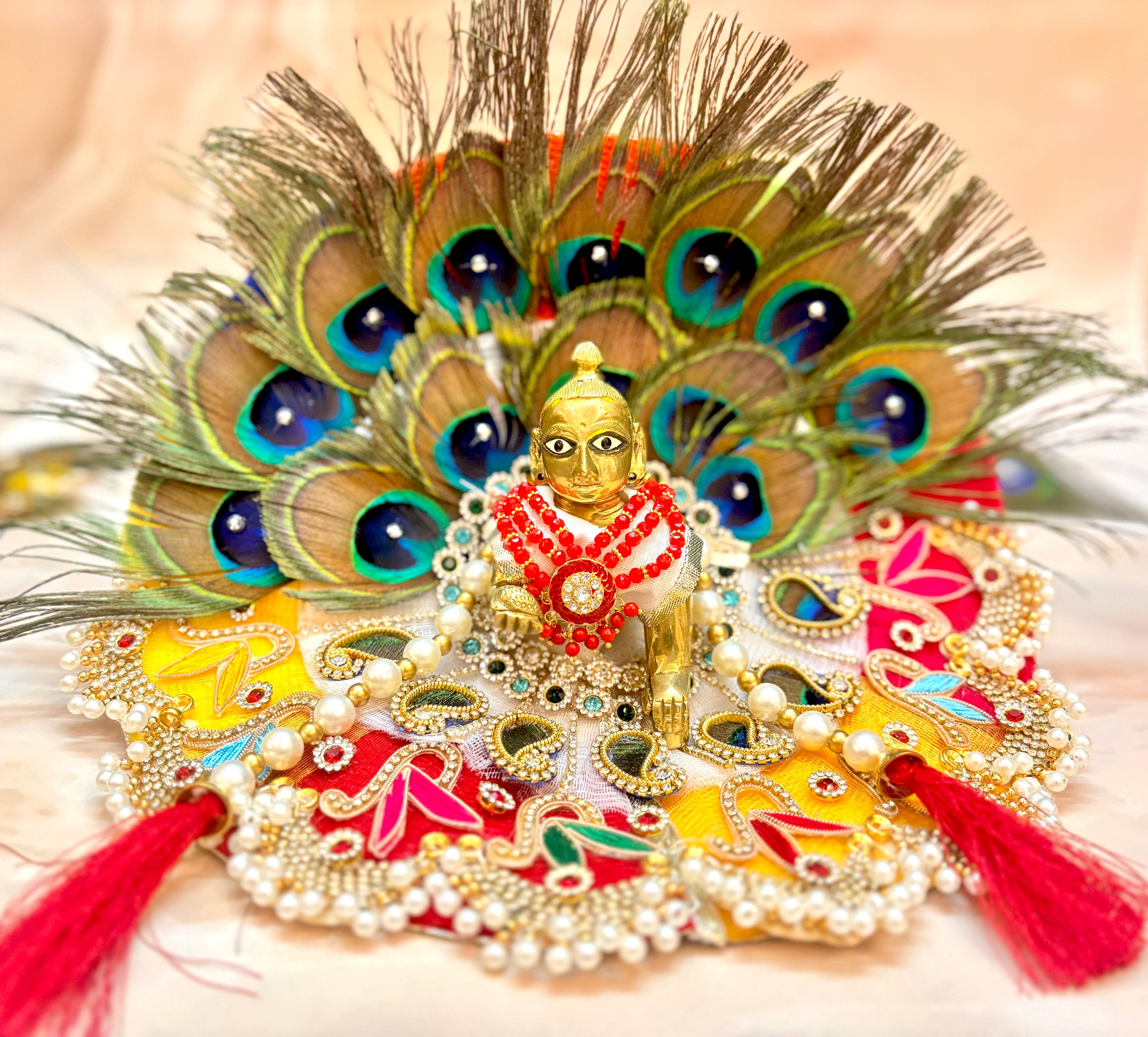 Multi-Color Peacock Laddu Gopal Dress (4 piece Set )