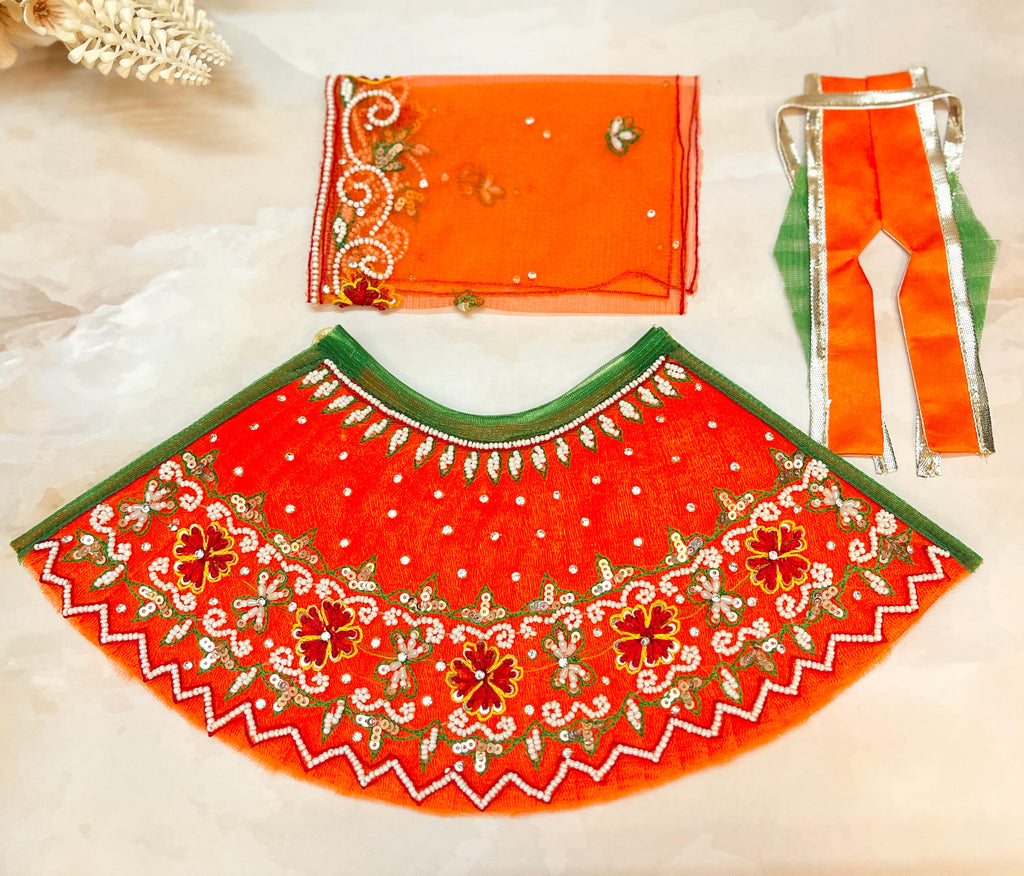 Luxe - Mata Rani Kesari Pearl Lehenga, choli & Duppatta- 3 piece set