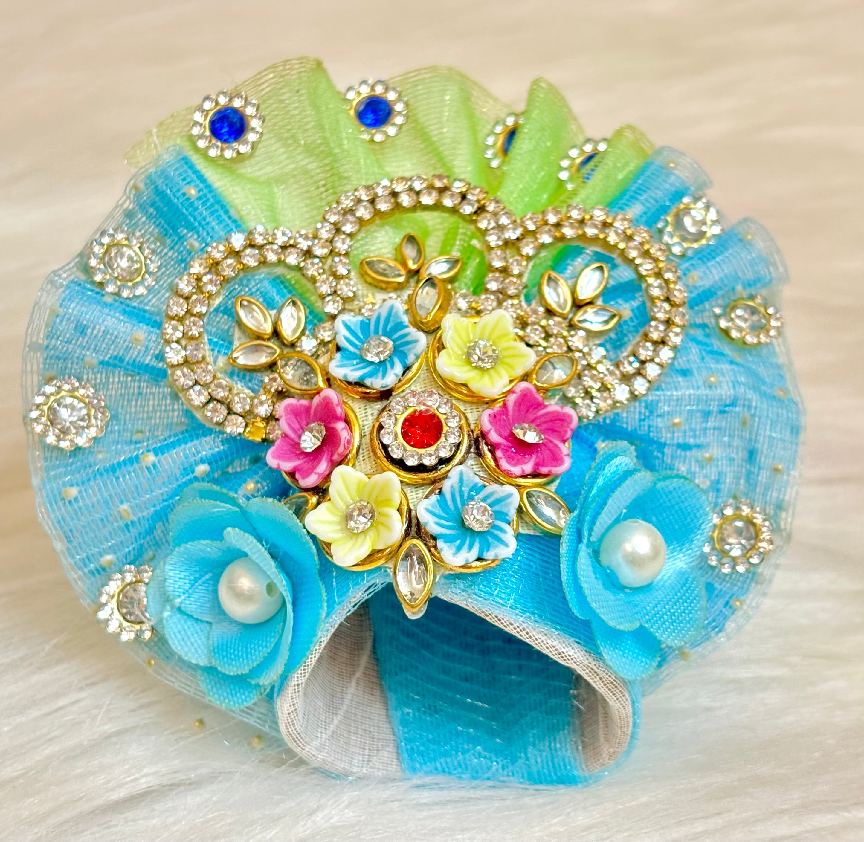 Luxe - Sky blue Pearl Hand Embroidered Laddu Gopal Dress (4 piece set)