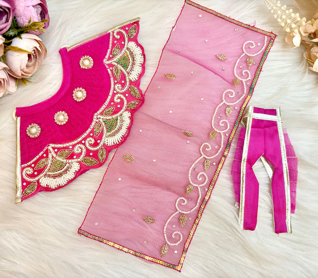 Luxe - RK / Yugal Sarkar/ Laxmi ji & Ganesh ji Set Pink Pearl & Sequence Lehenga & Dhoti - 6 piece set