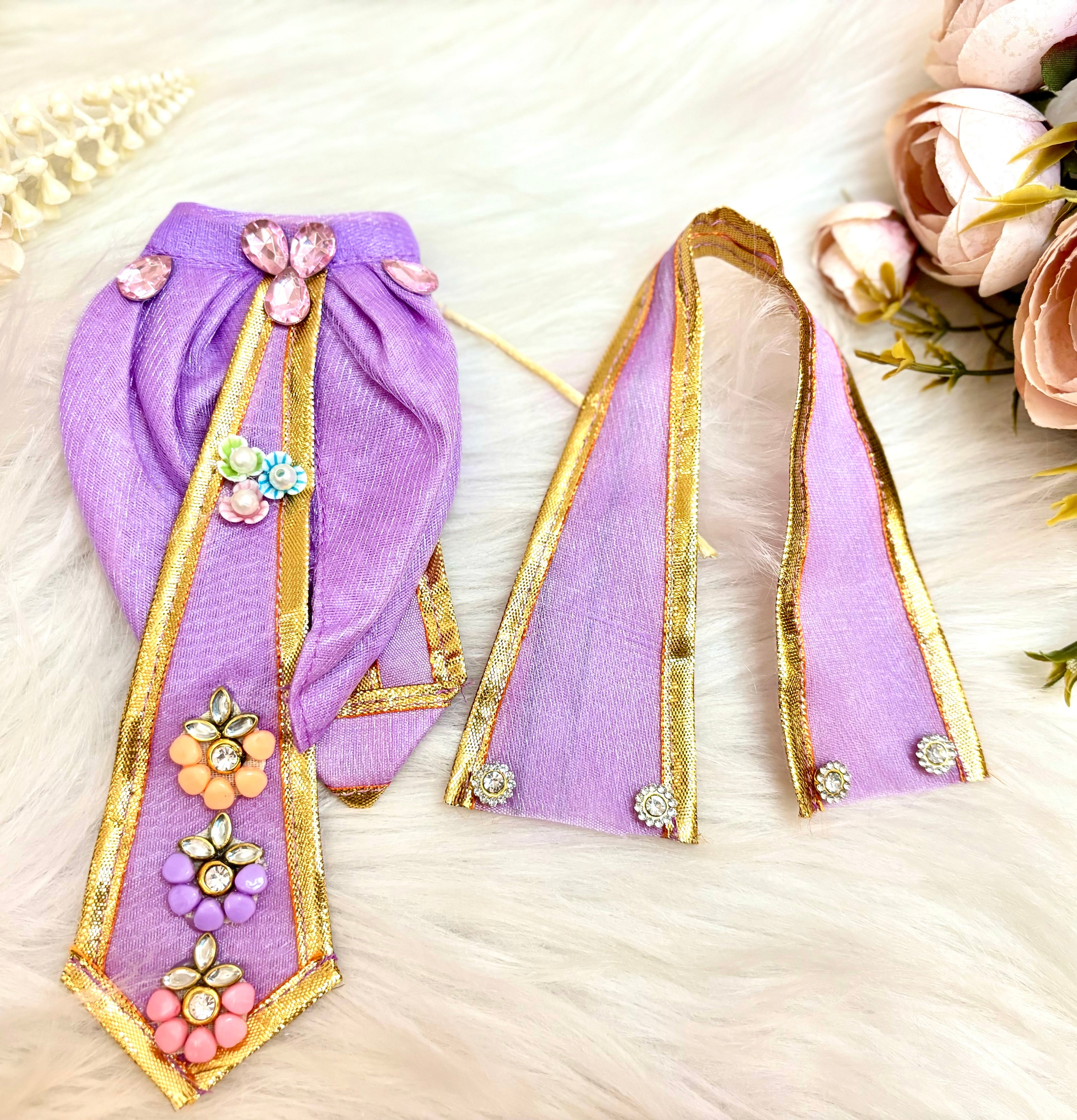 RK /Laxmi ji & Ganesh ji Set Purple Butterfly Lehenga & Dhoti - 6 piece set