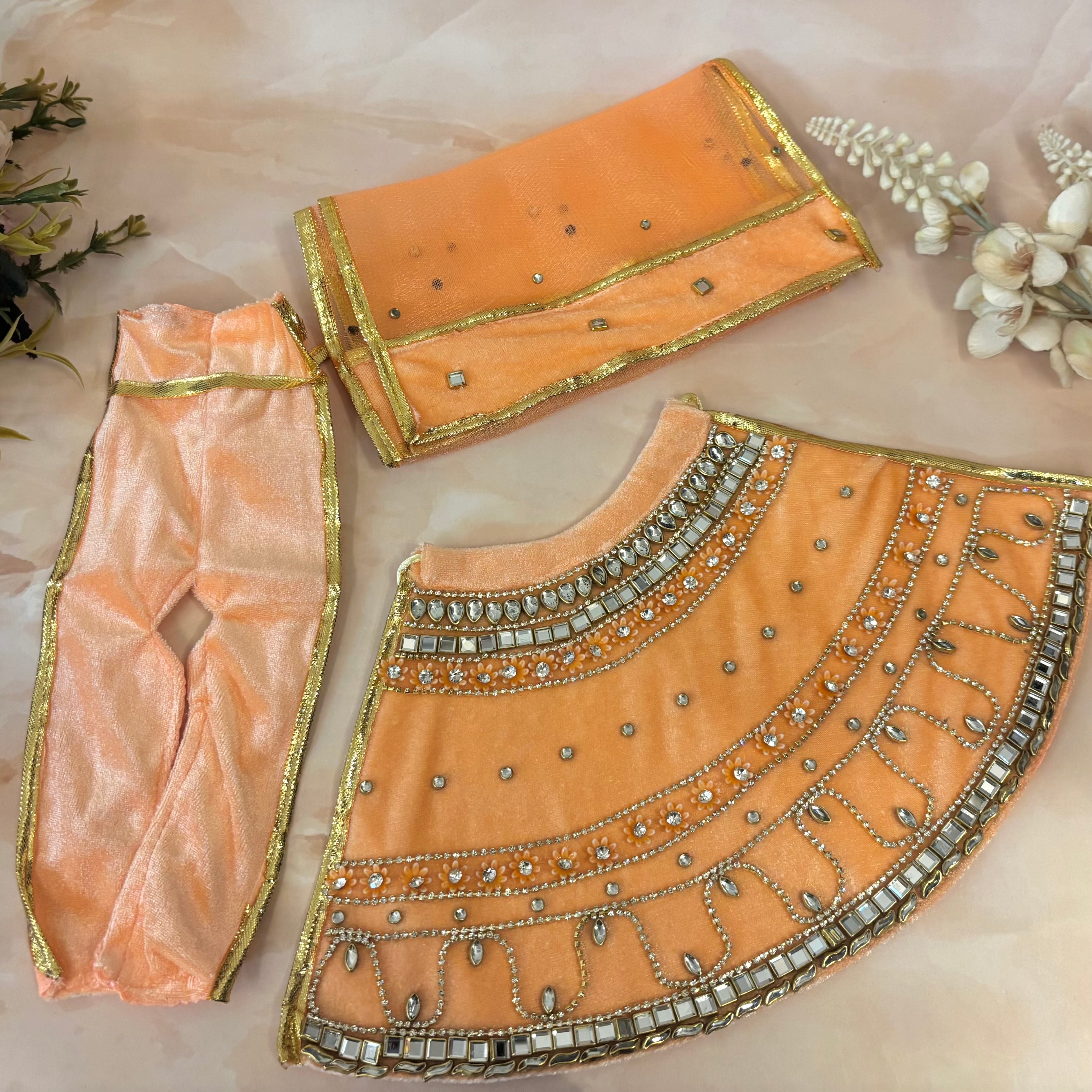 Peach Velvet Mata Rani Dress