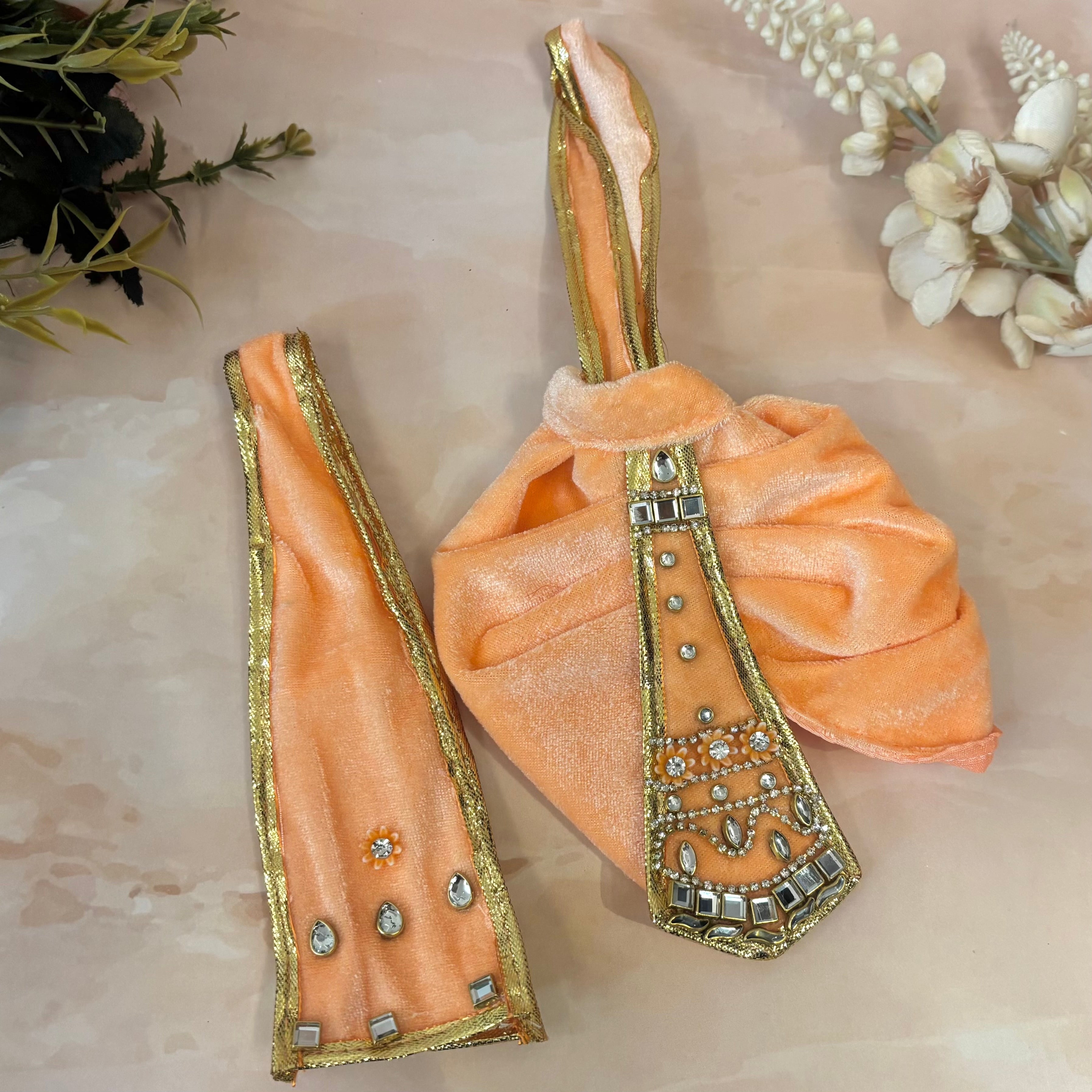 Peach Velvet Radha Krishna Dress