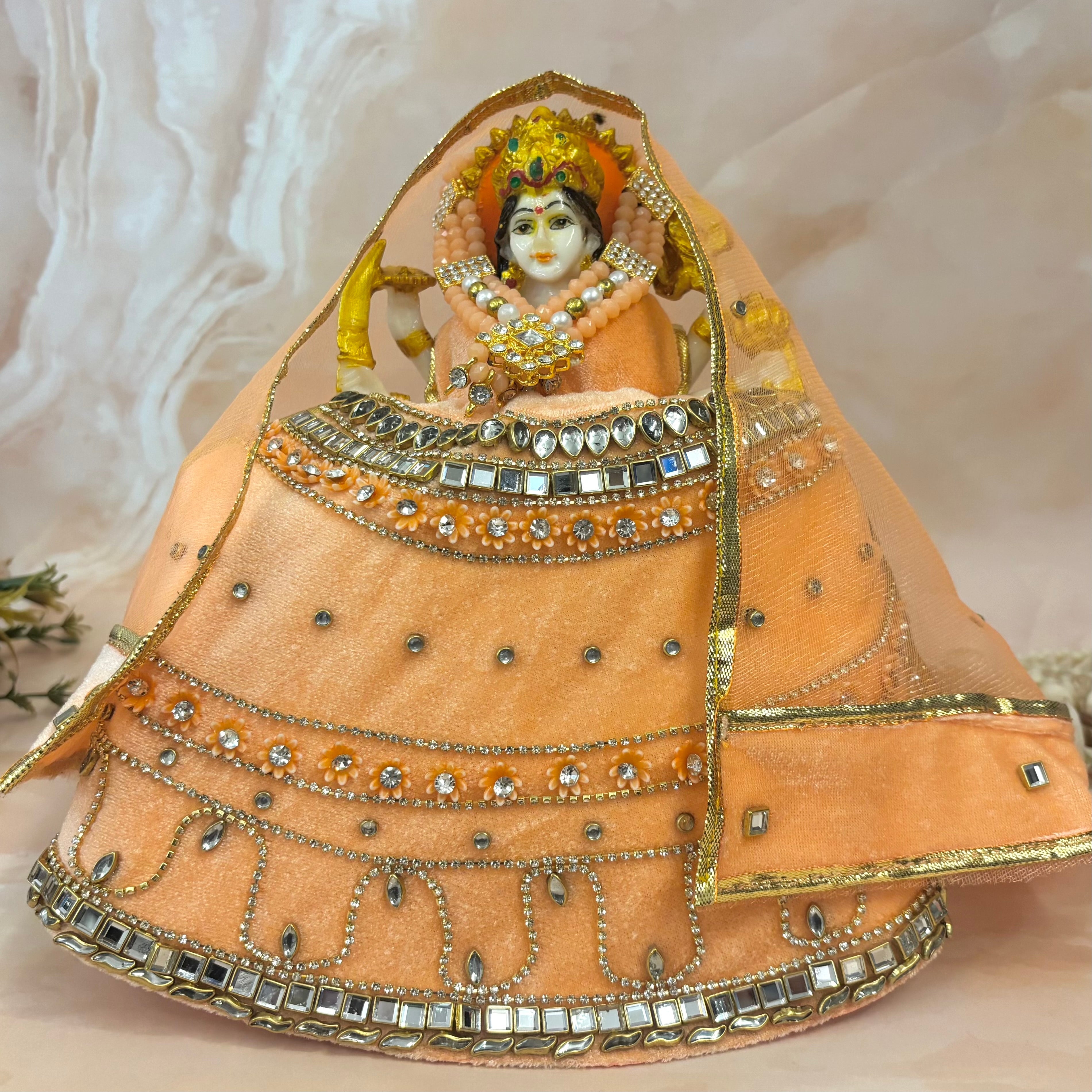 Peach Velvet Mata Rani Dress