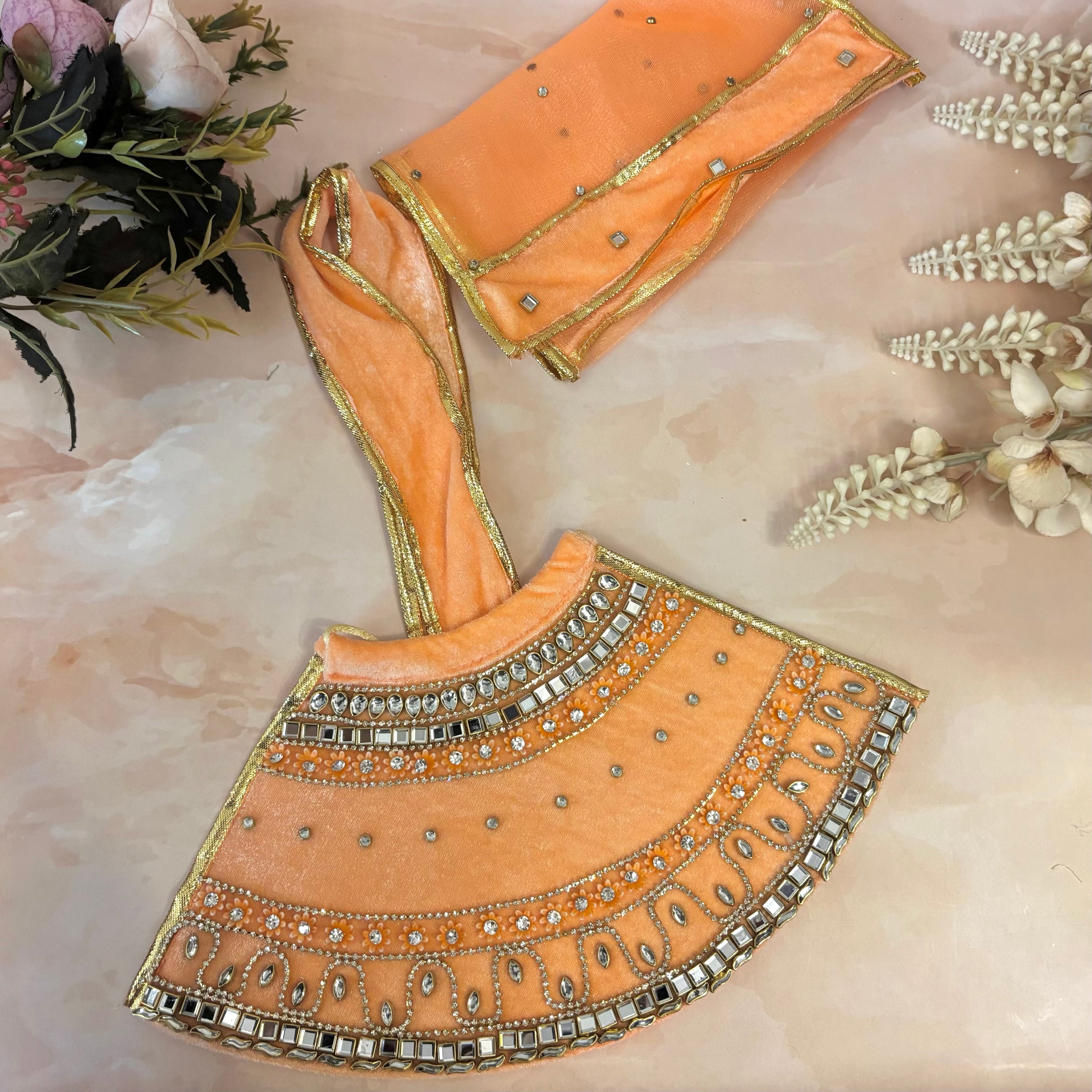 Peach Velvet Radha Krishna Dress