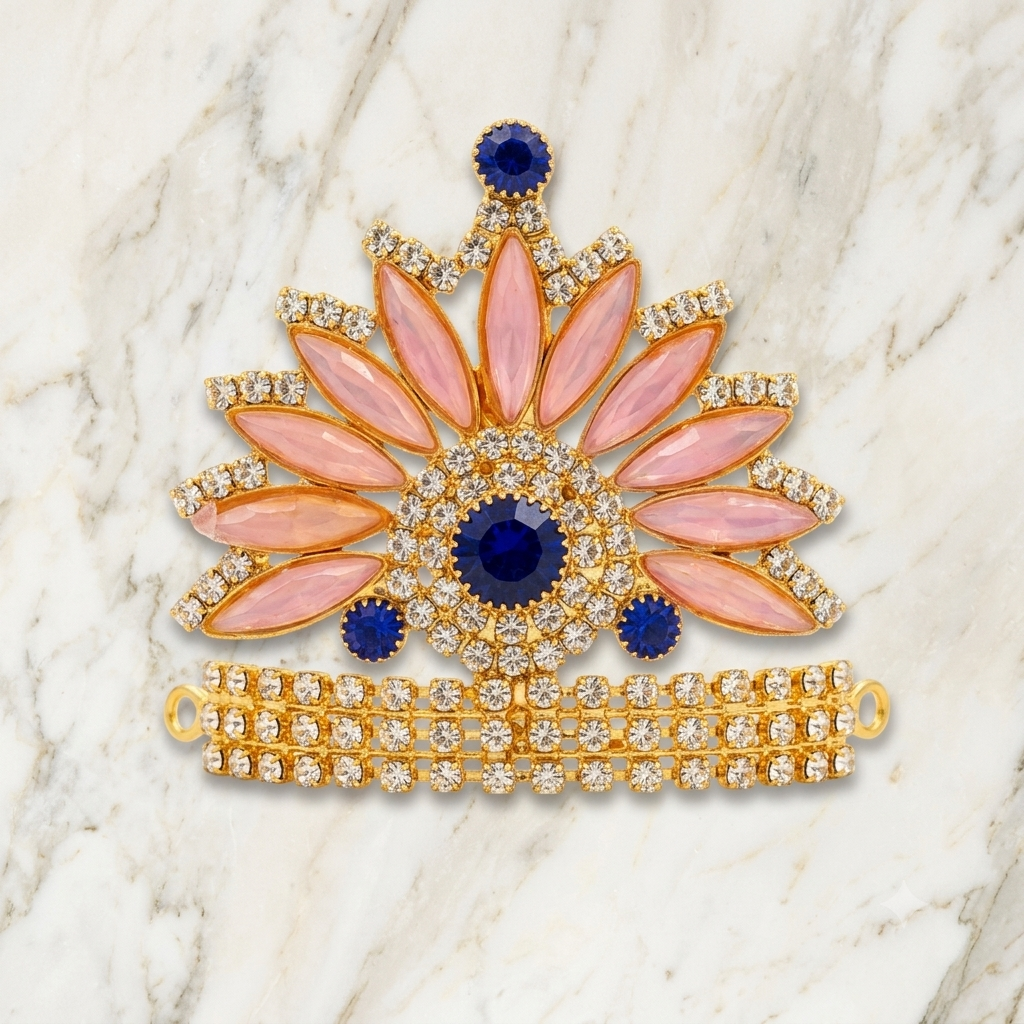 Royal Lotus Krishna Ji Mukut | Pink & Blue Stone Designer Mukut