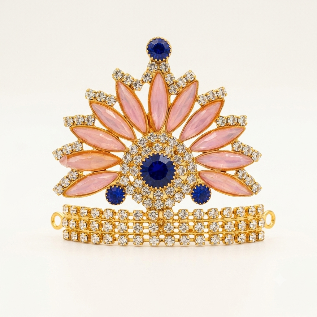 Royal Lotus Krishna Ji Mukut | Pink & Blue Stone Designer Mukut
