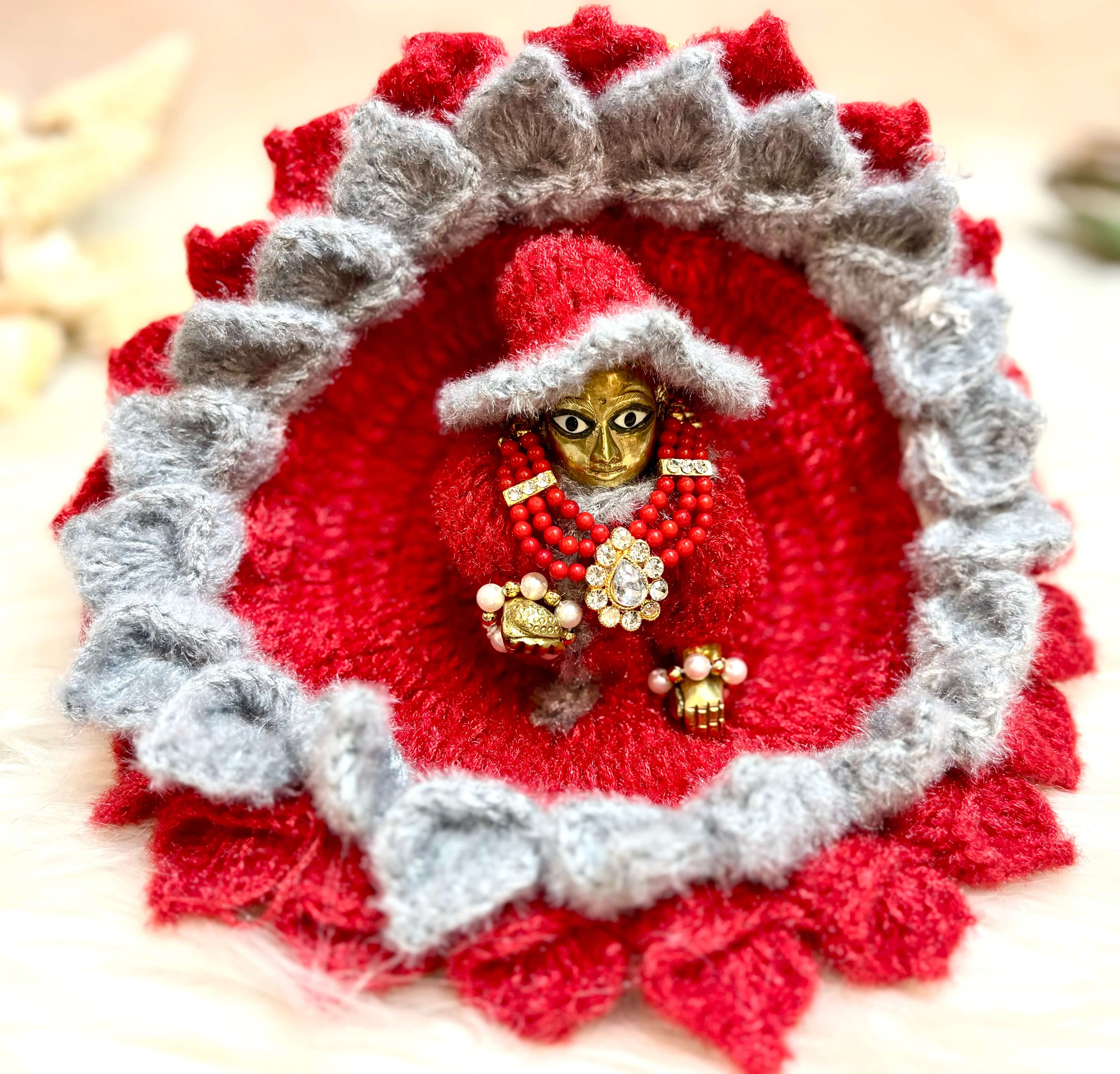 Grey & Maroon Woollen Laddu Gopal Dress