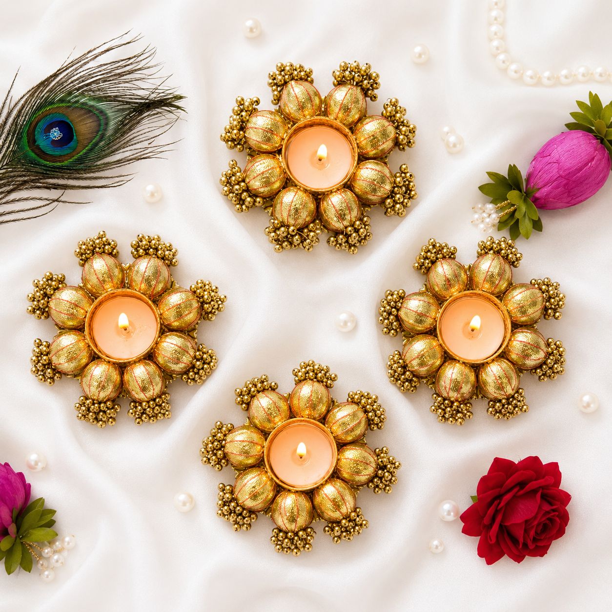 Golden Lotus Candle Holder (Pack of 4)