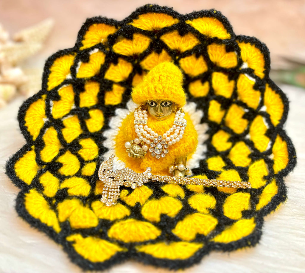 Yellow & Black Woollen Laddu Gopal Dress